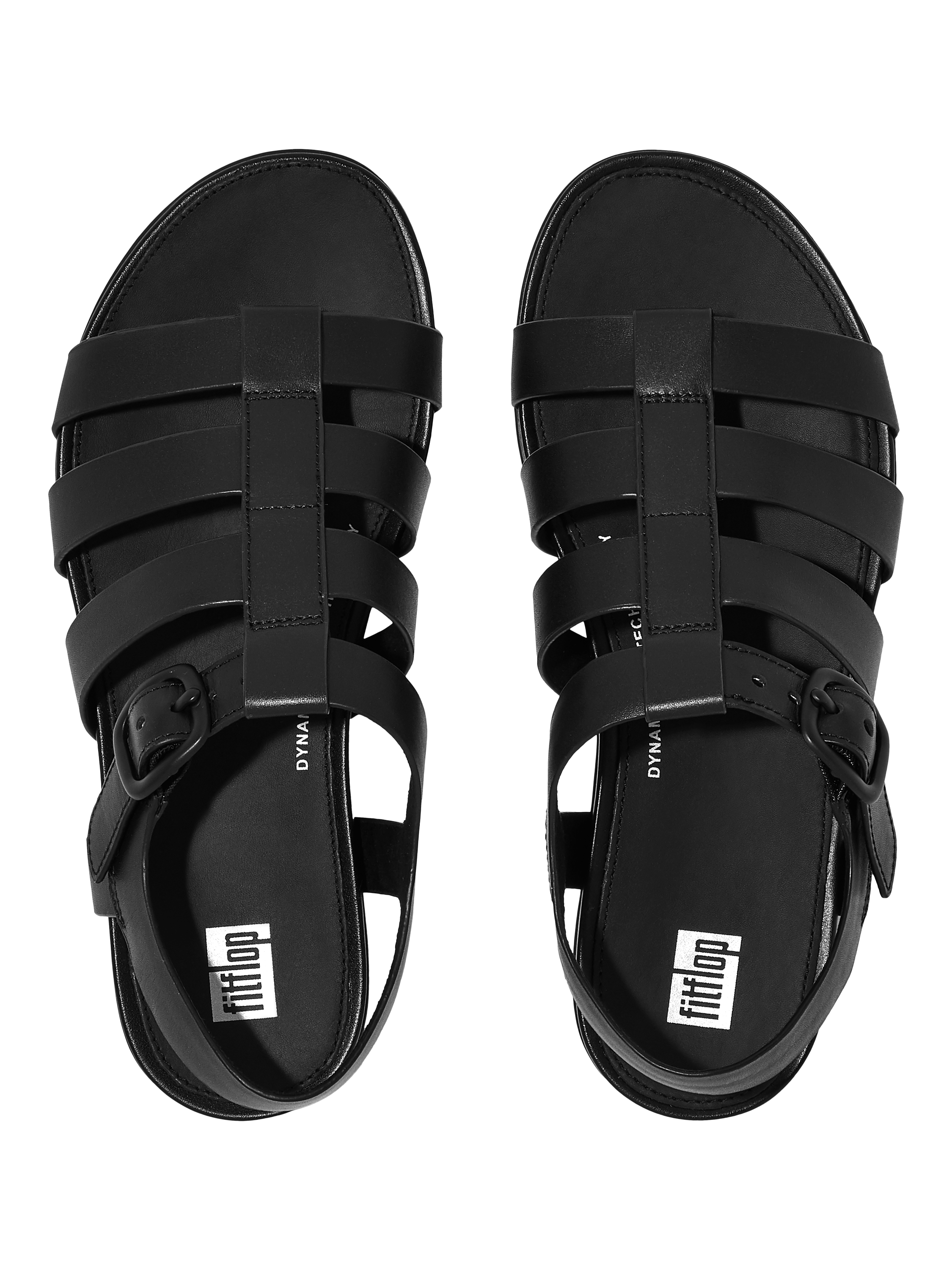 Product image 4 of 5, which shows FitFlop Gracie Leather Fisherman Sandals, All Black, 3