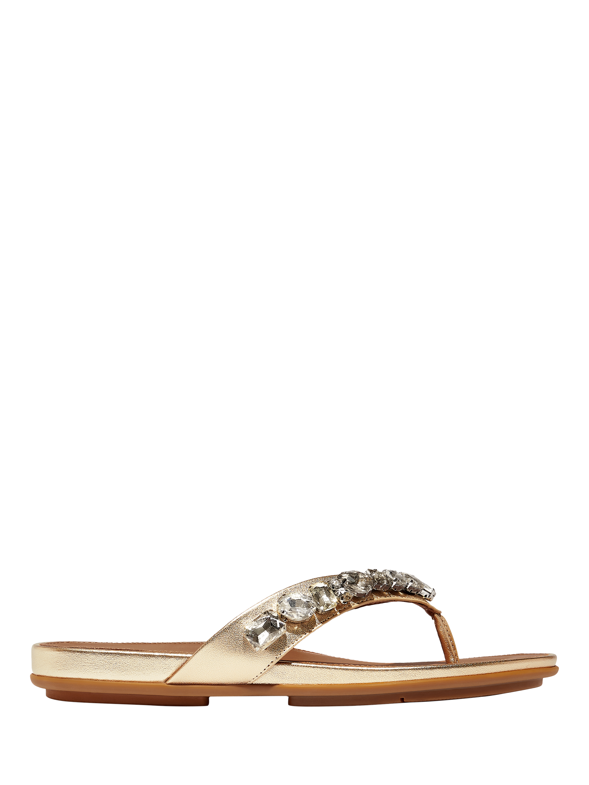 Product image 1 of 5, which shows FitFlop Gracie Leather Jewel Studded Flip Flops, Gold, 3