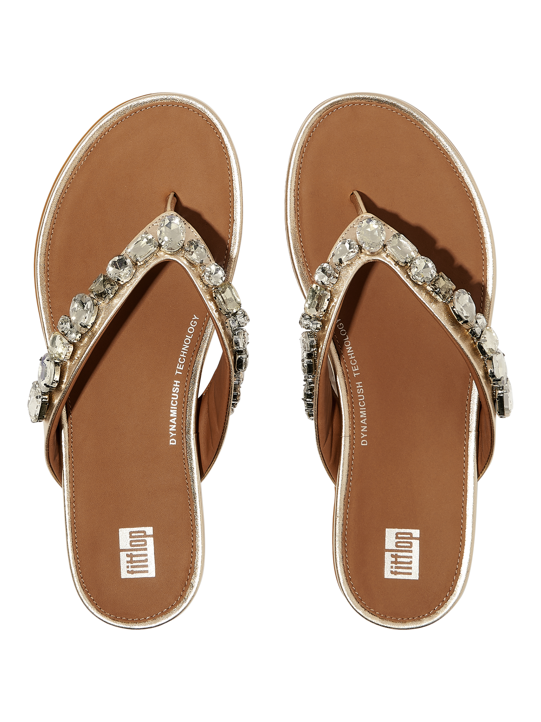 Product image 5 of 5, which shows FitFlop Gracie Leather Jewel Studded Flip Flops, Gold, 3