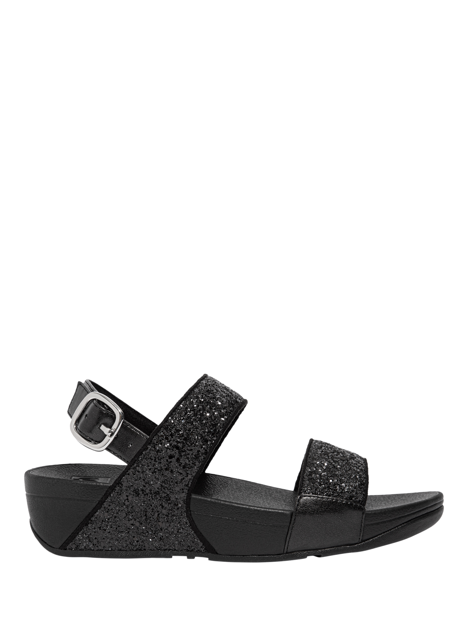 Product image 1 of 4, which shows FitFlop Lulu Glitter Strappy Sandals, Black, 3