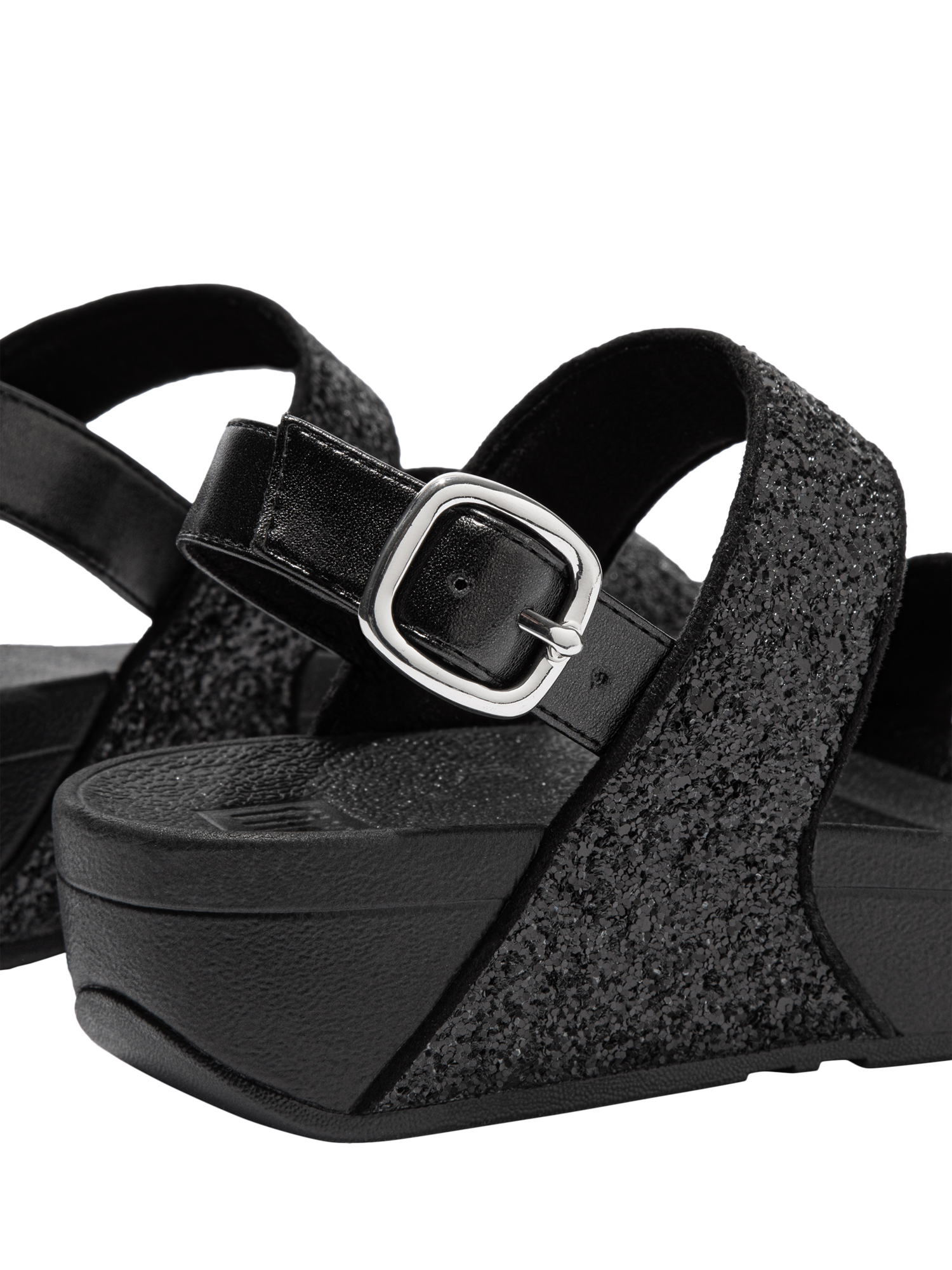 Product image 3 of 4, which shows FitFlop Lulu Glitter Strappy Sandals, Black, 3
