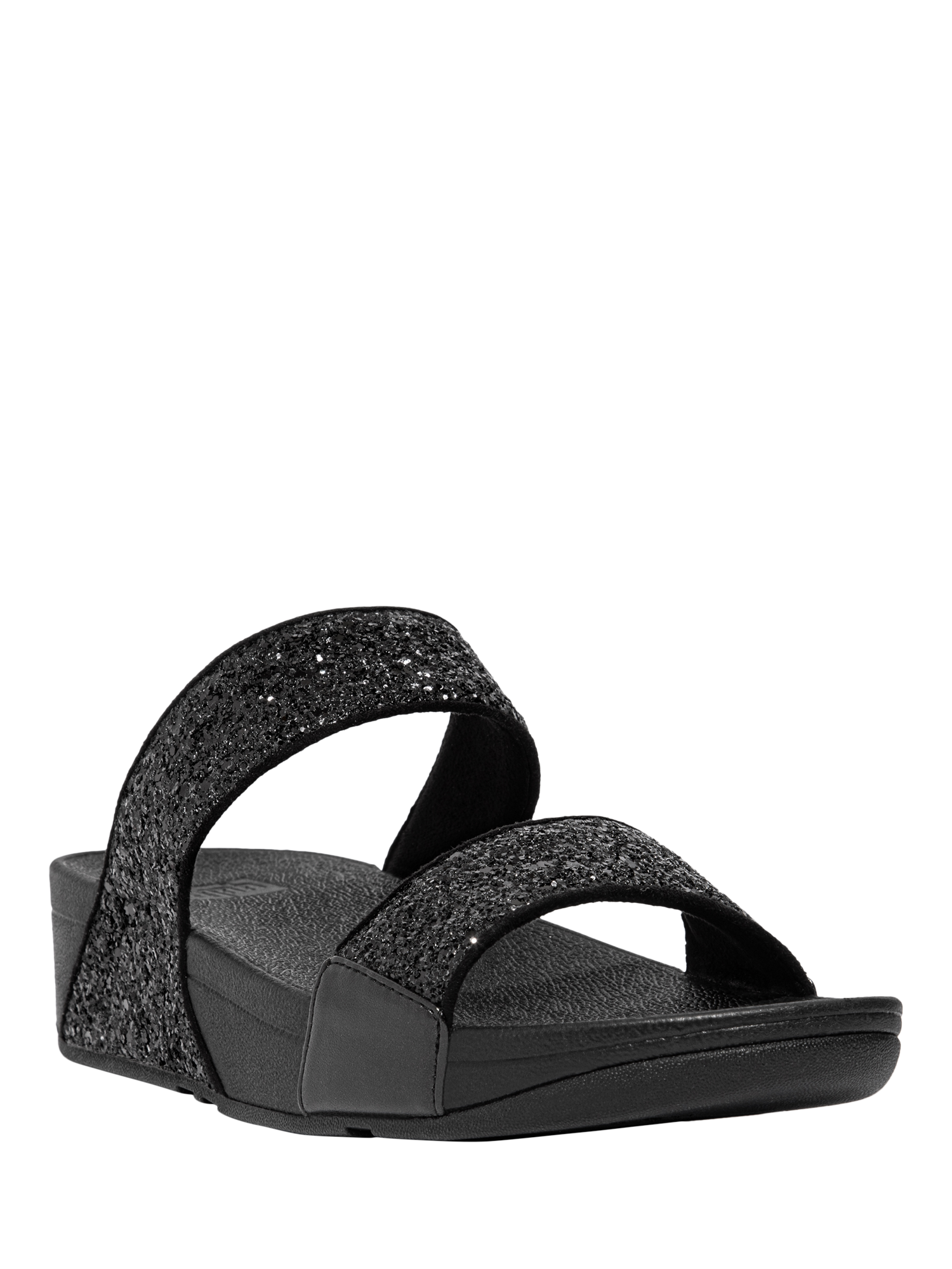Product image 2 of 4, which shows FitFlop Lulu Glitter Slider Sandals, Black, 3