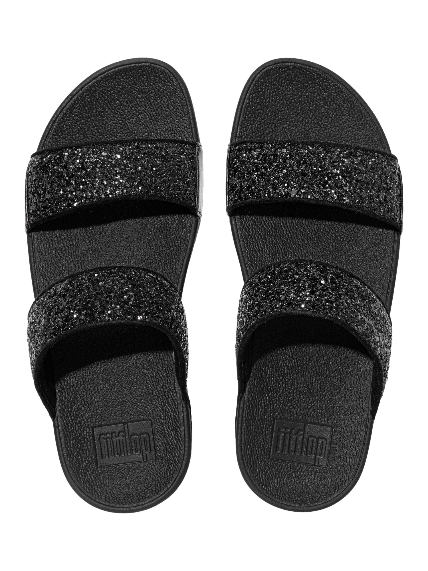 Product image 4 of 4, which shows FitFlop Lulu Glitter Slider Sandals, Black, 3
