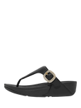 FitFlop Lulu Leather Crystal Buckle Toe Post Sandals, Black
