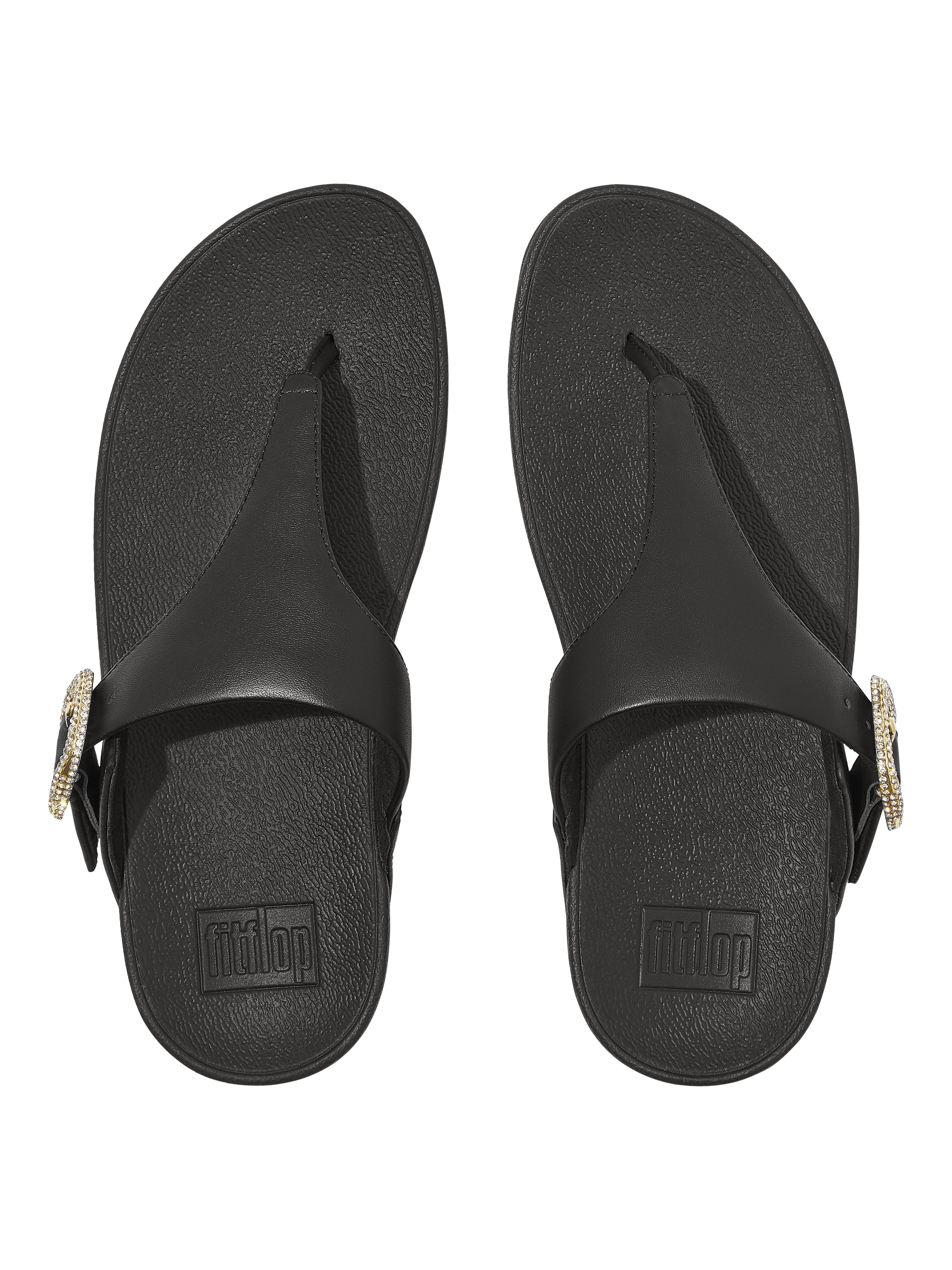Product image 3 of 4, which shows FitFlop Lulu Leather Crystal Buckle Toe Post Sandals, Black, 3