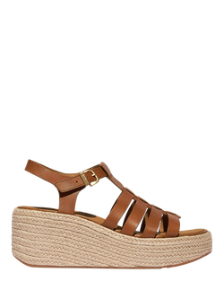 FitFlop Leather Fisherman Wedge Platform Heeled Sandals, Deep Tan