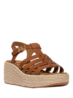 FitFlop Leather Fisherman Wedge Platform Heeled Sandals - view 2, Deep Tan