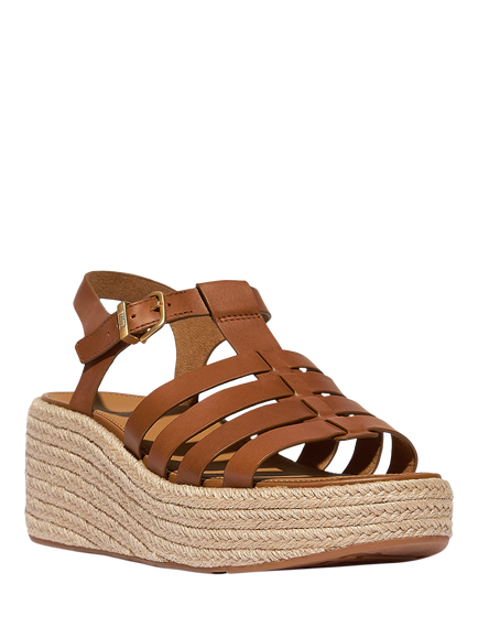 FitFlop Leather Fisherman Wedge Platform Heeled Sandals - view 2, Deep Tan