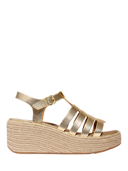 FitFlop Leather Fisherman Wedge Platform Heeled Sandals, Platino