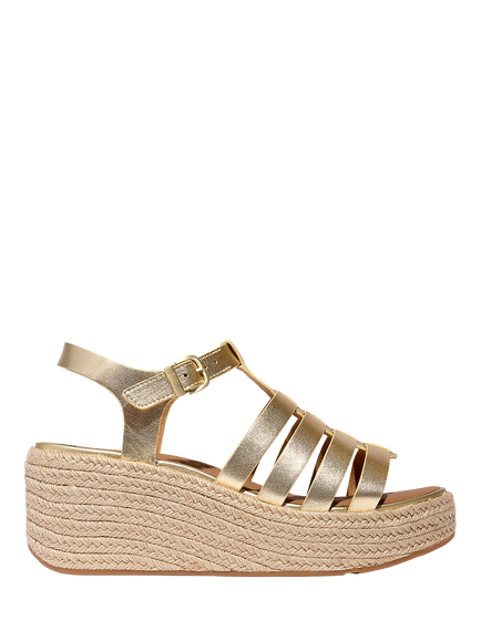FitFlop Leather Fisherman Wedge Platform Heeled Sandals, Platino