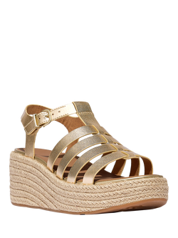 FitFlop Leather Fisherman Wedge Platform Heeled Sandals - view 2, Platino