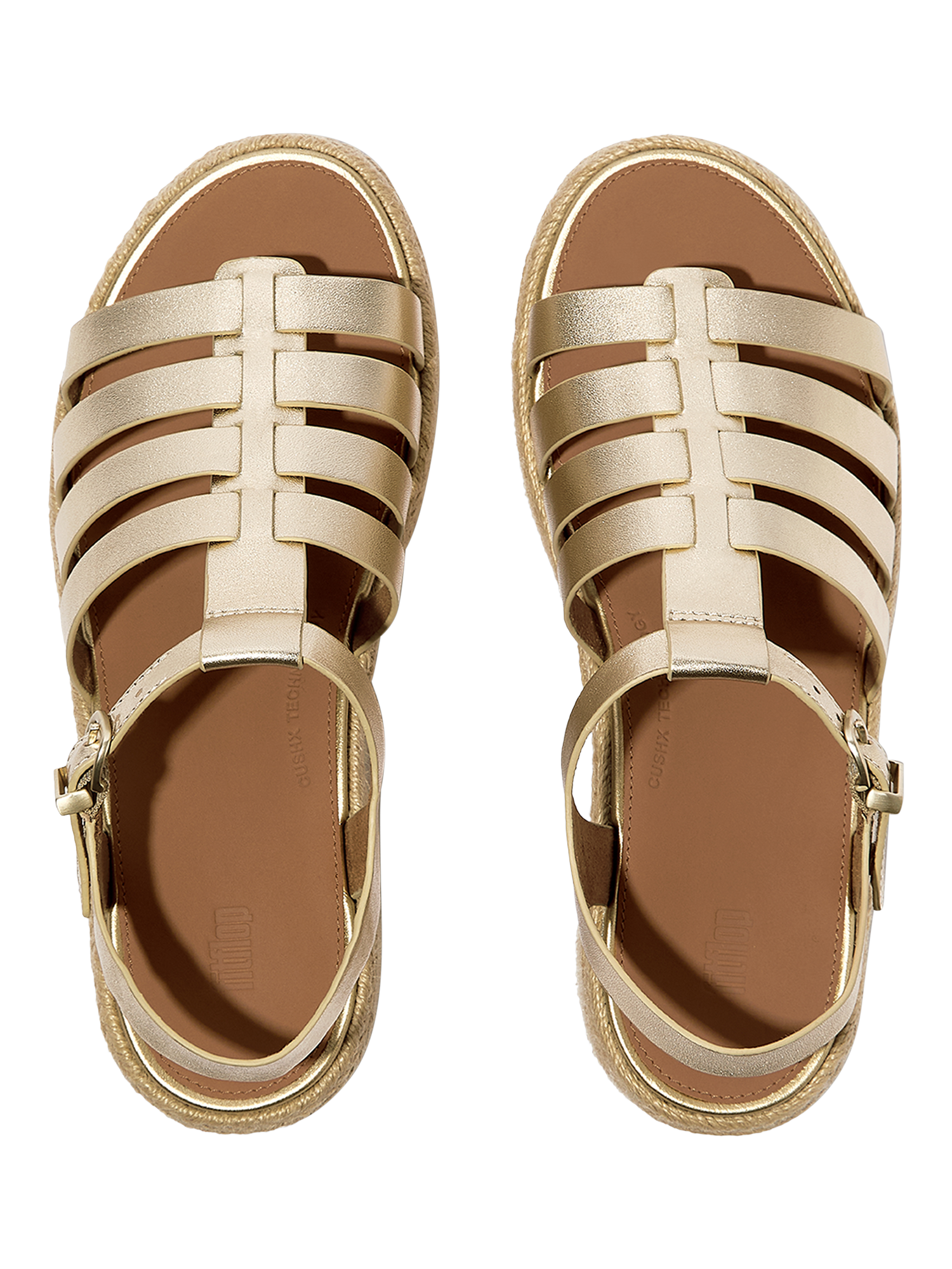 Product image 4 of 5, which shows FitFlop Leather Fisherman Wedge Platform Heeled Sandals, Platino, 3