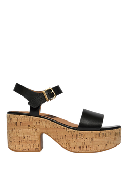 FitFlop PlatFForms Leather Blend Heeled Ankle Strap Sandals, Black