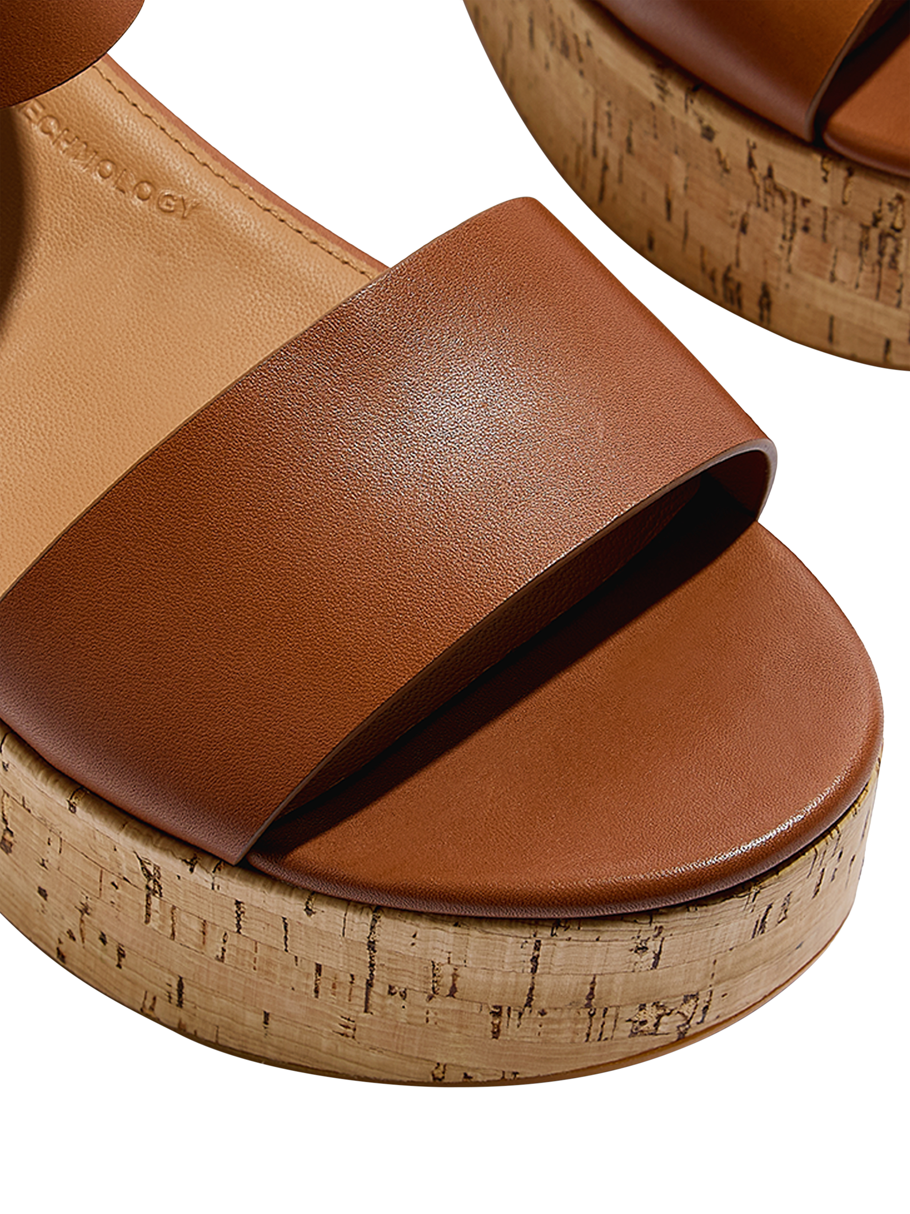 Product image 3 of 5, which shows FitFlop PlatFForms Leather Blend Heeled Ankle Strap Sandals, Deep Tan, 3