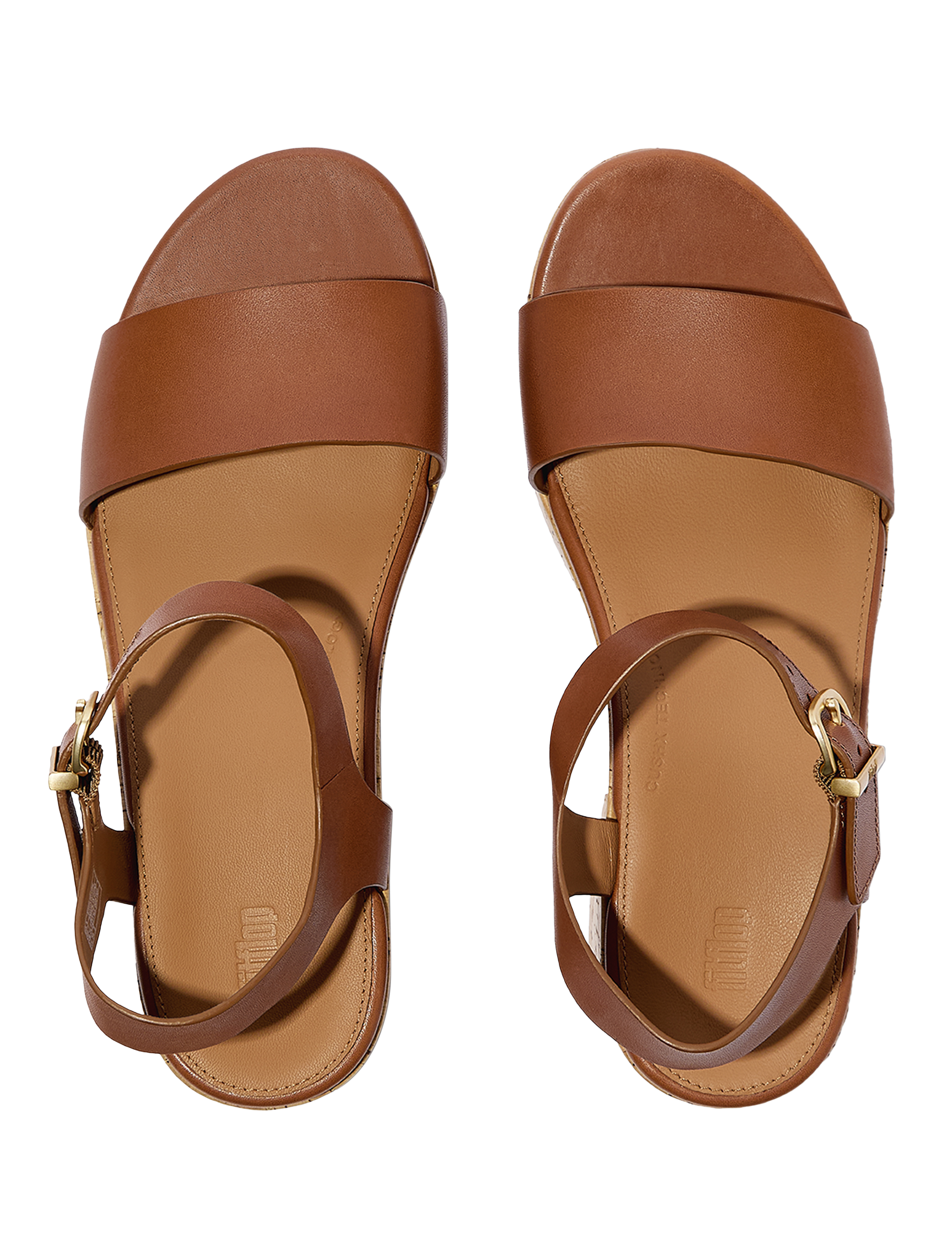 Product image 4 of 5, which shows FitFlop PlatFForms Leather Blend Heeled Ankle Strap Sandals, Deep Tan, 3