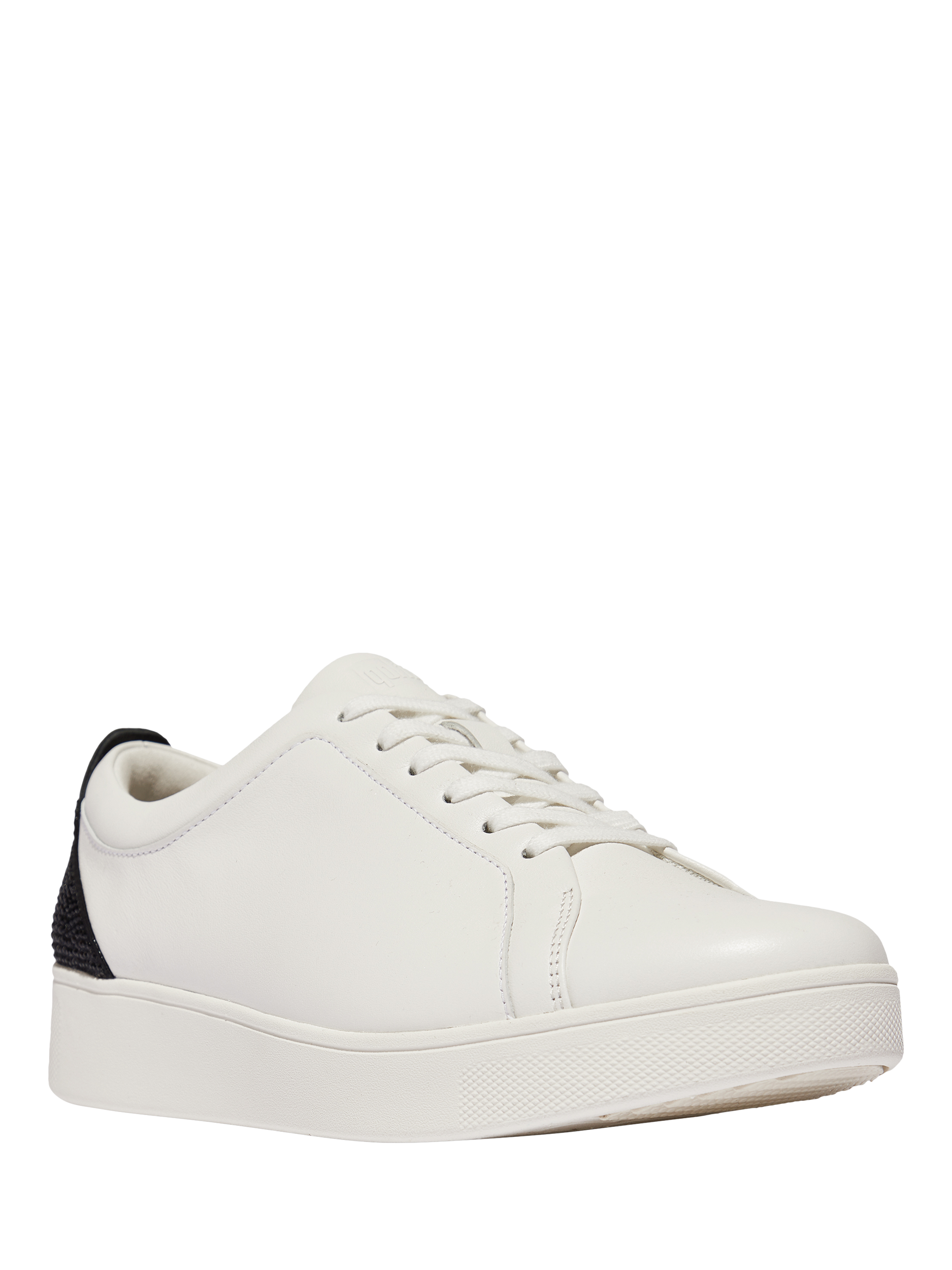 Product image 2 of 4, which shows FitFlop Rally Hotfix Lace Up Leather Trainers, White/Black, 4