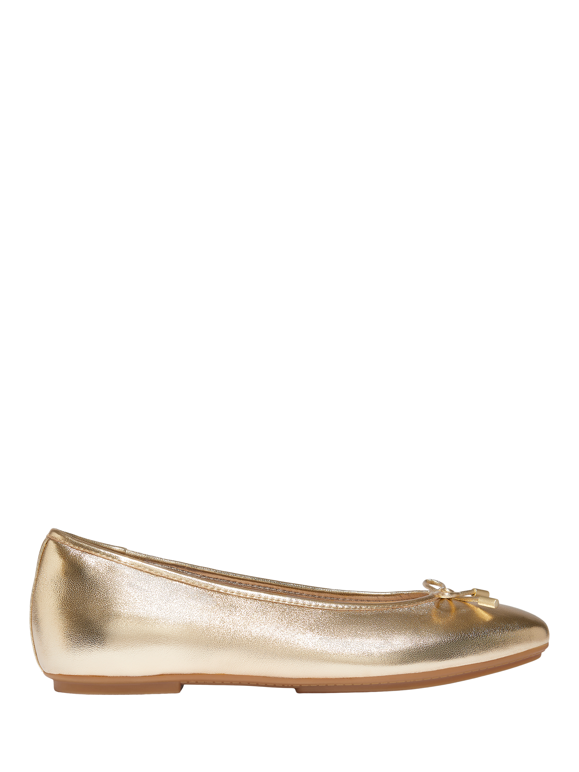 Product image 1 of 4, which shows FitFlop Delicato Leather Bow Ballerina Pumps, Gold, 3