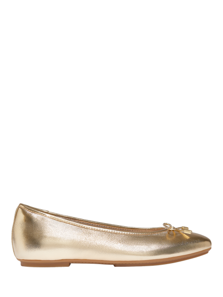 FitFlop Delicato Leather Bow Ballerina Pumps, Gold