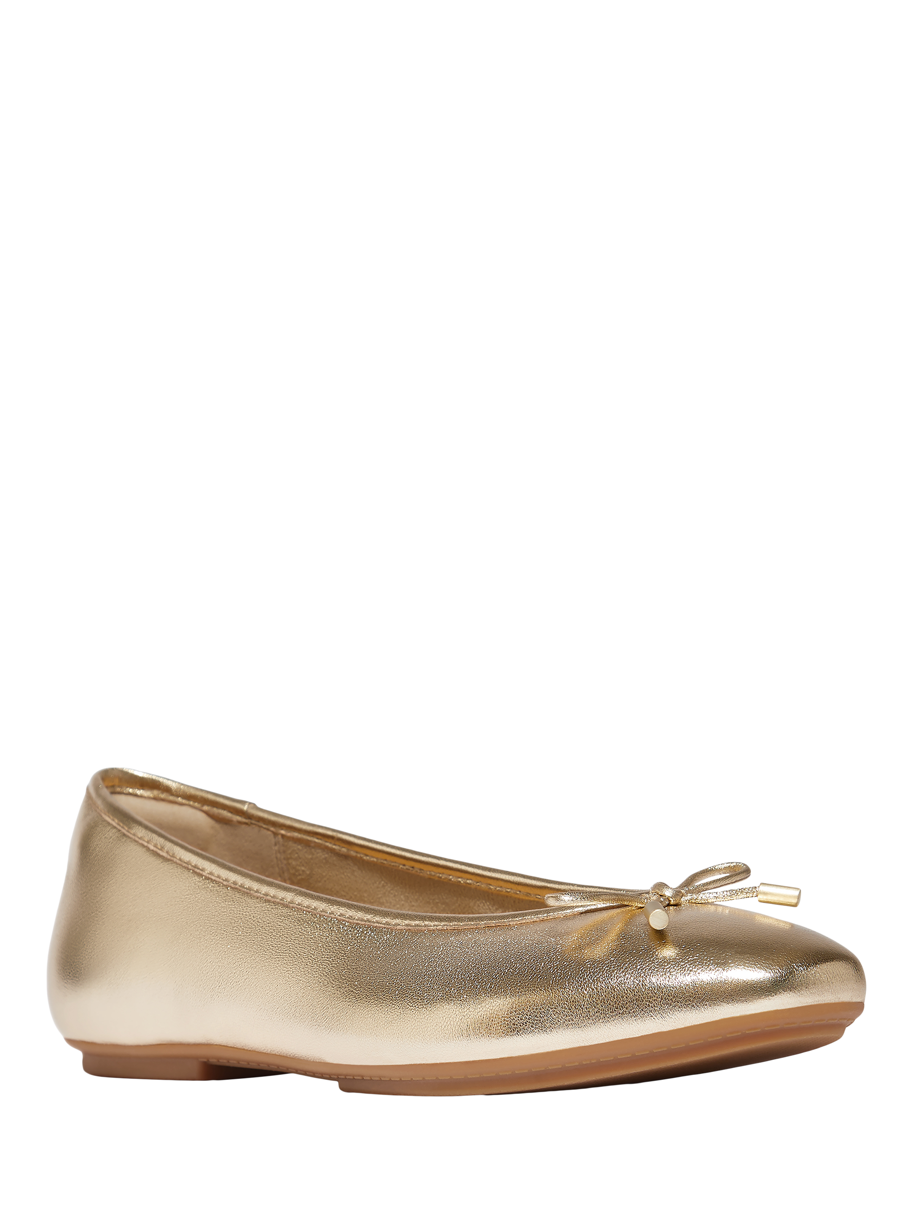 Product image 2 of 4, which shows FitFlop Delicato Leather Bow Ballerina Pumps, Gold, 3