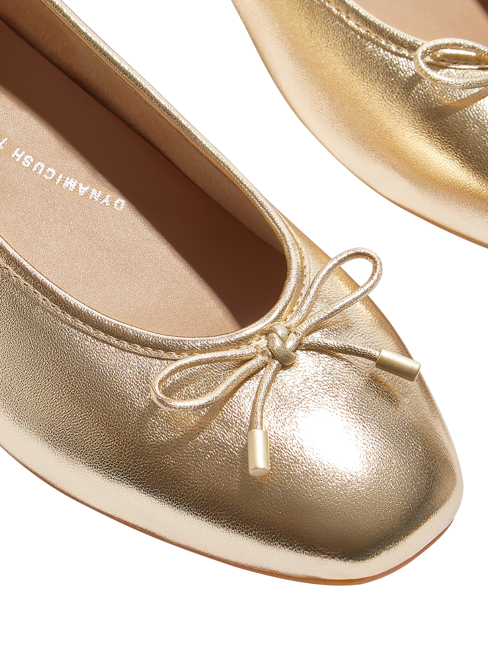 Product image 3 of 4, which shows FitFlop Delicato Leather Bow Ballerina Pumps, Gold, 3