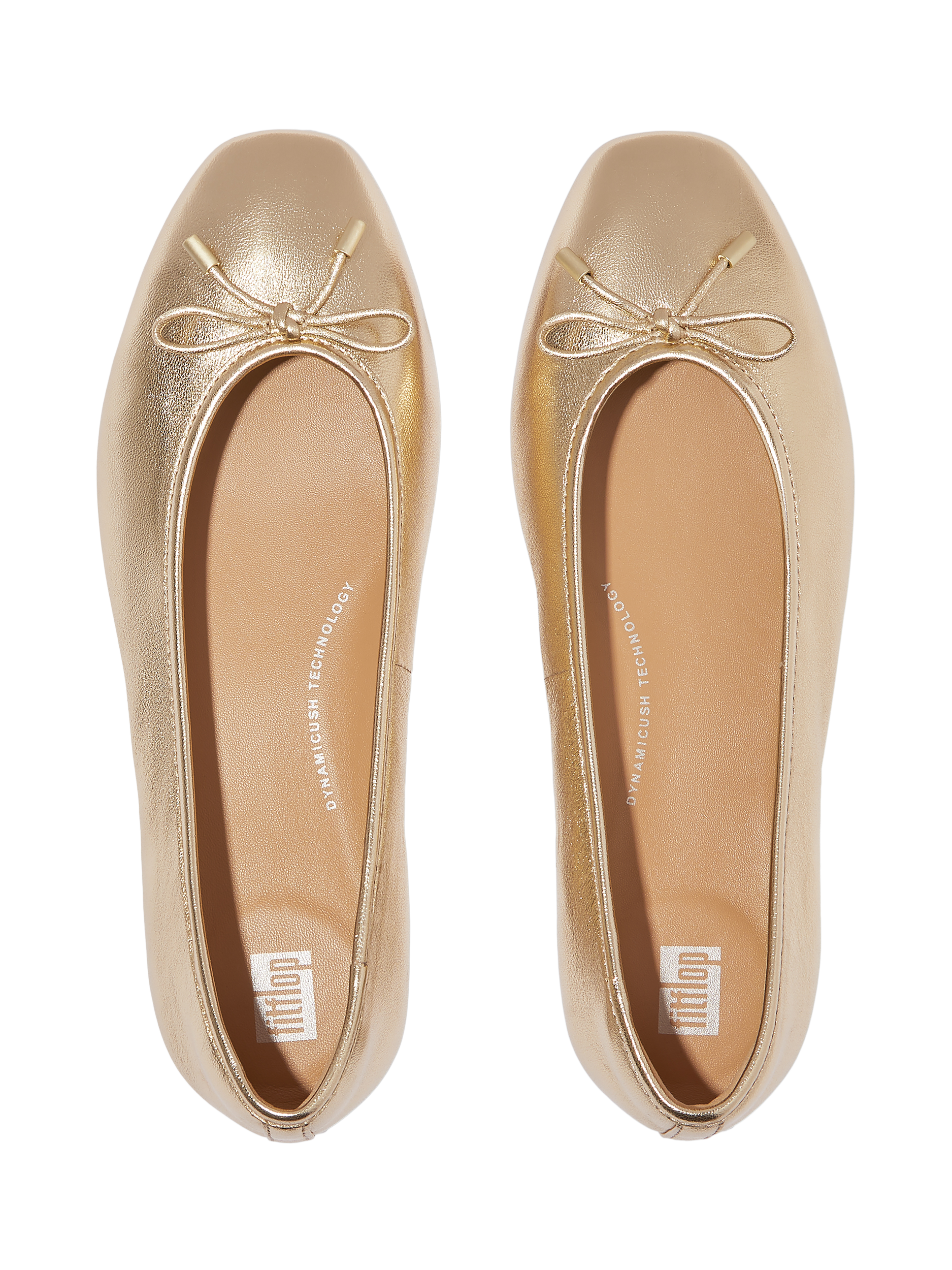 Product image 4 of 4, which shows FitFlop Delicato Leather Bow Ballerina Pumps, Gold, 3
