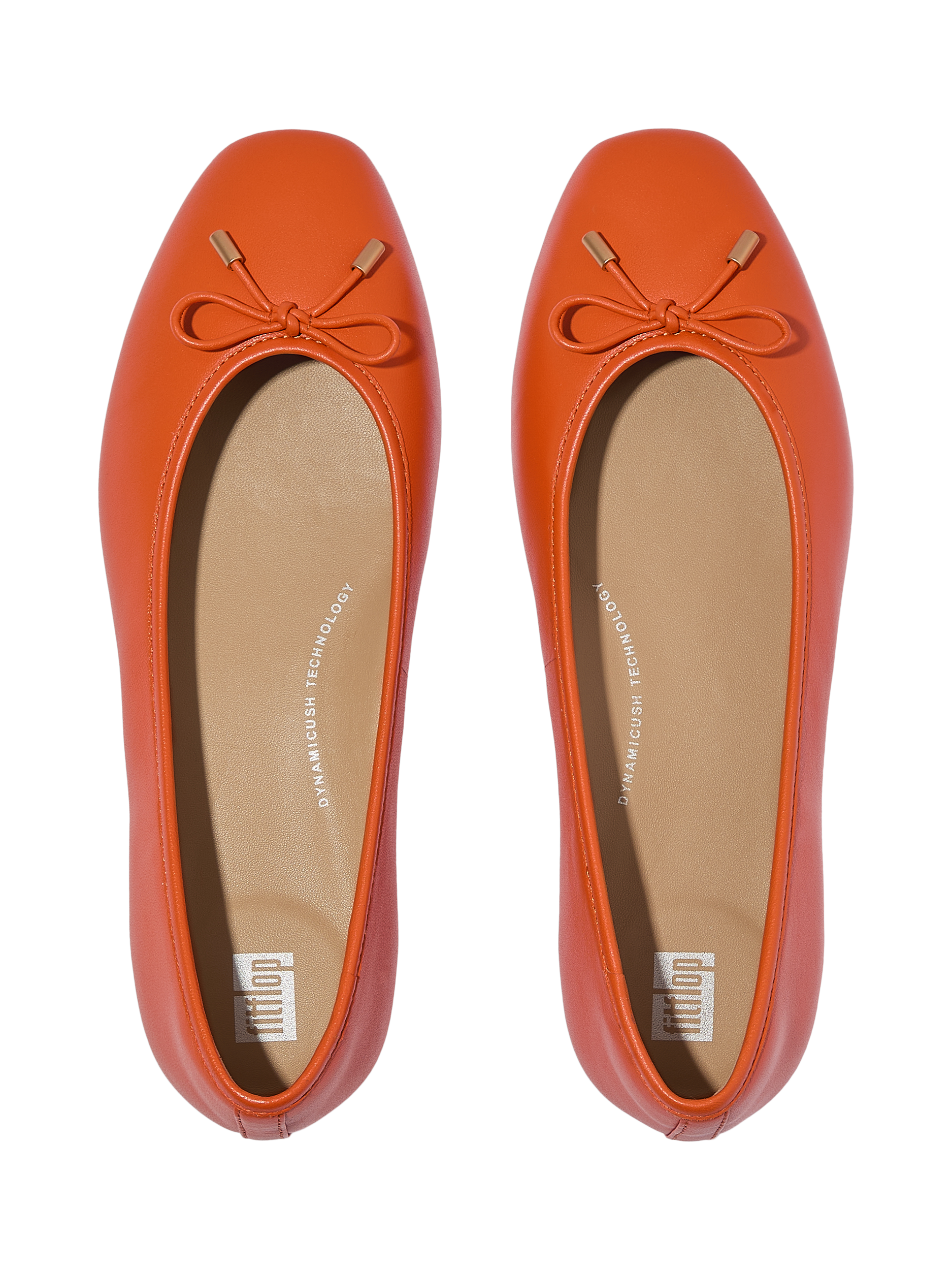 Product image 5 of 5, which shows FitFlop Delicato Leather Ballerina Pumps, Orange, 3