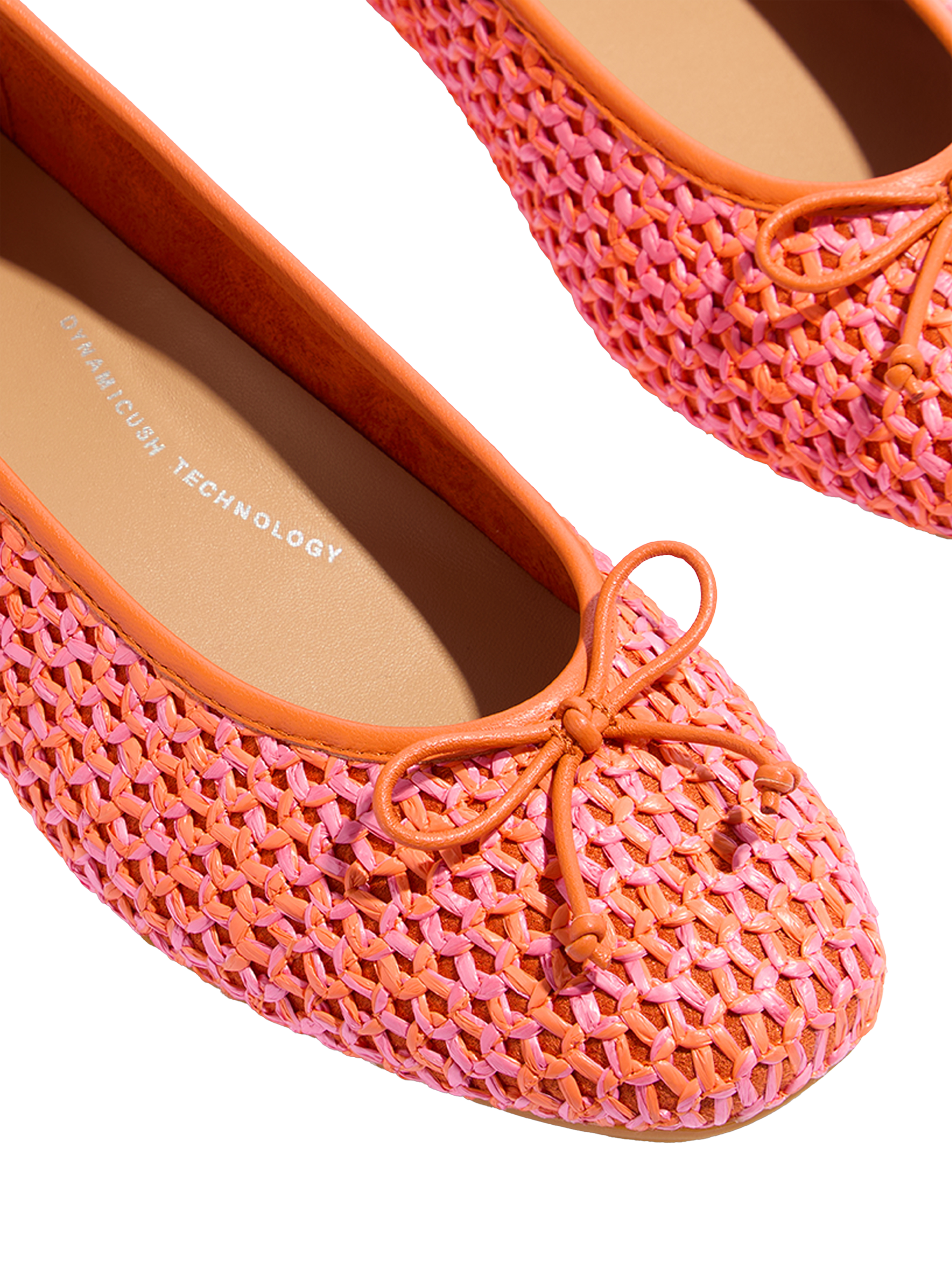 Product image 3 of 4, which shows FitFlop Delicato Leather Raffia Ballerina Pumps, Satsuma/Pink Perfect, 6