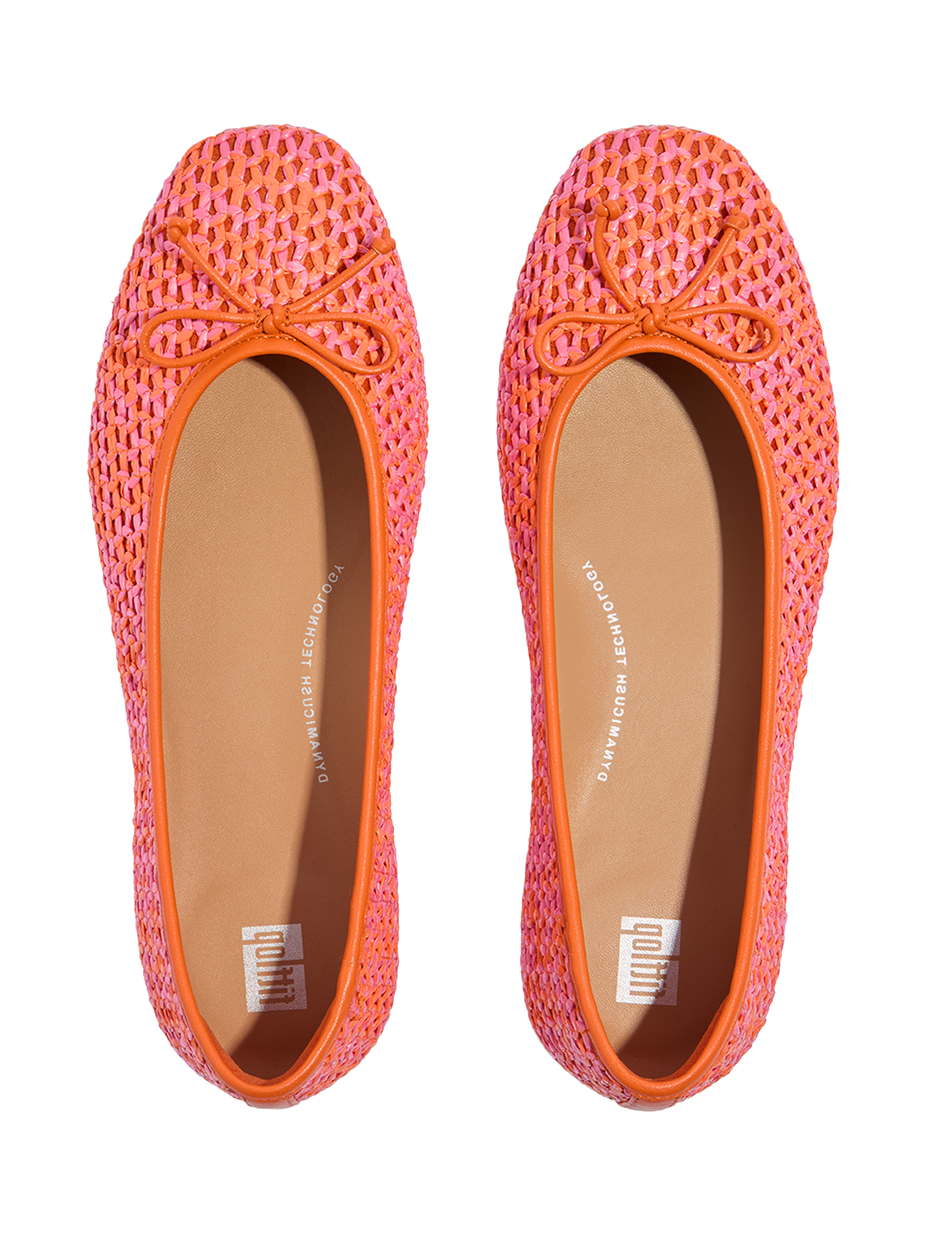 Product image 4 of 4, which shows FitFlop Delicato Leather Raffia Ballerina Pumps, Satsuma/Pink Perfect, 6