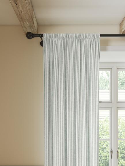 John Lewis Cotton Stripe Slot Top Voile Panel, Duck Egg Sage