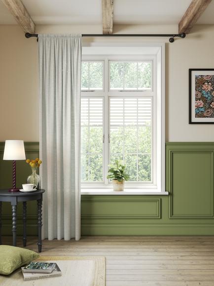 John Lewis Cotton Stripe Slot Top Voile Panel - view 2, Duck Egg Sage