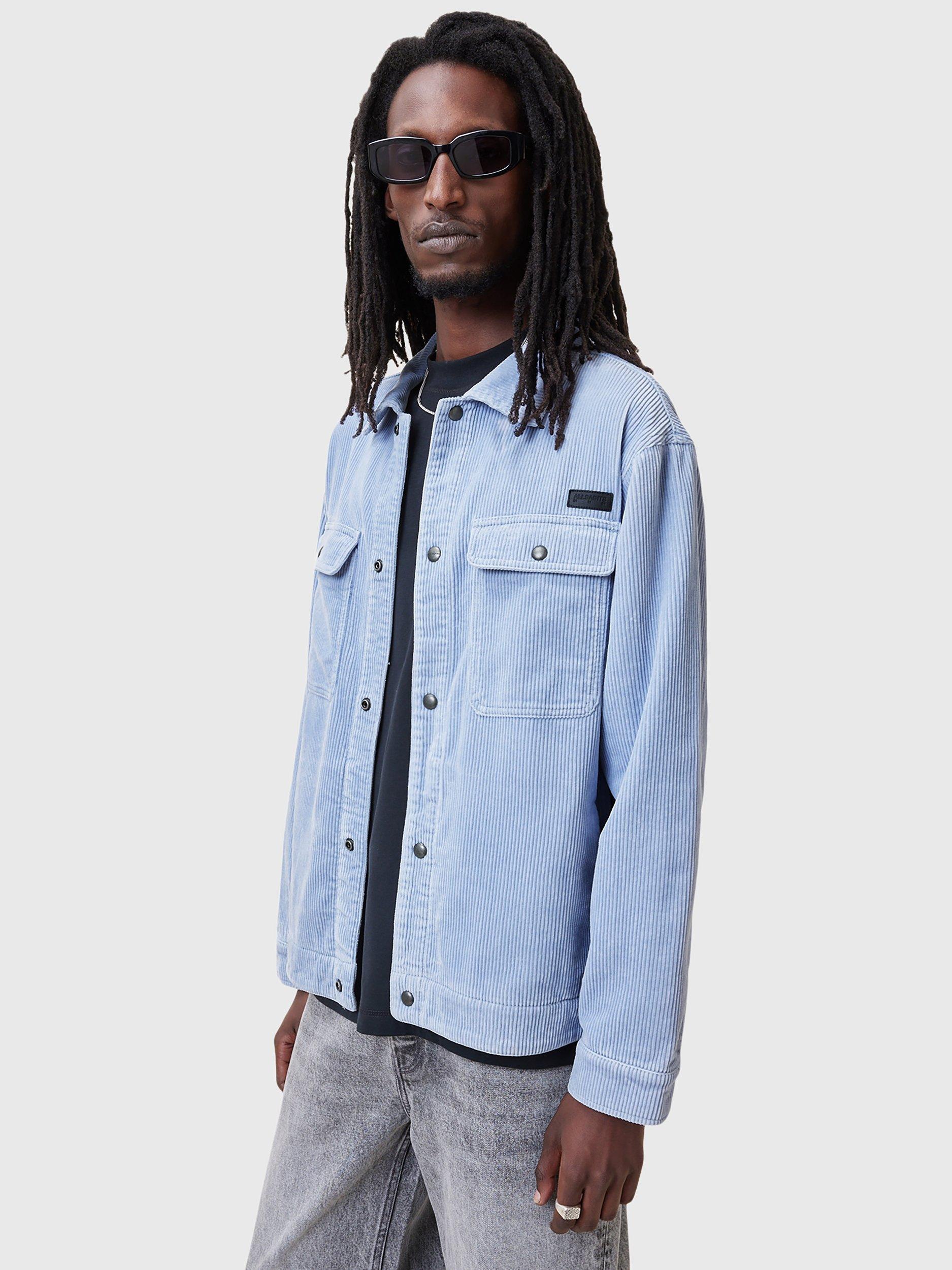 Product image 1 of 6, which shows AllSaints Castleford Organic Cotton Corduroy Shirt, Willow Blue, L