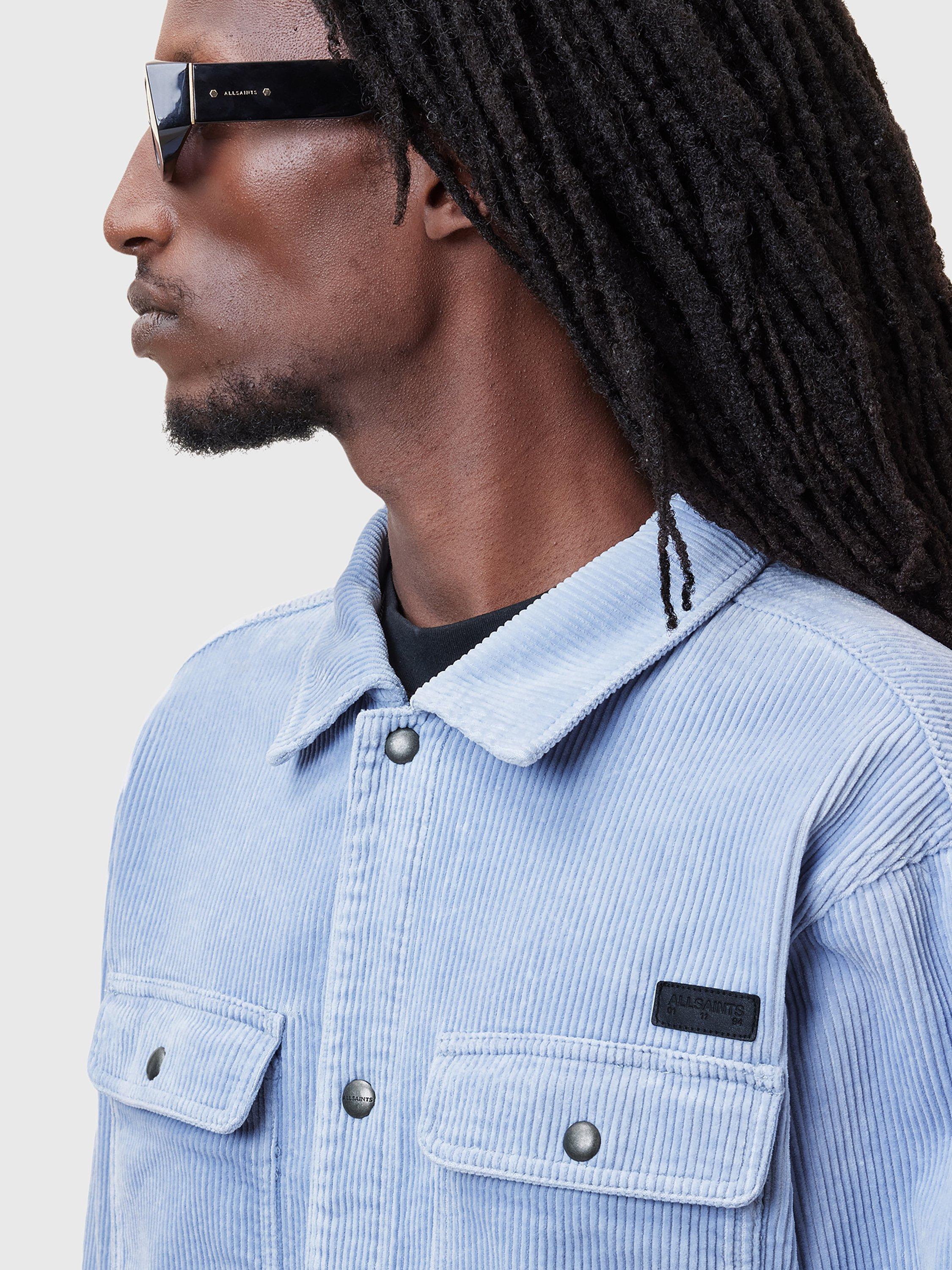 Product image 5 of 6, which shows AllSaints Castleford Organic Cotton Corduroy Shirt, Willow Blue, L