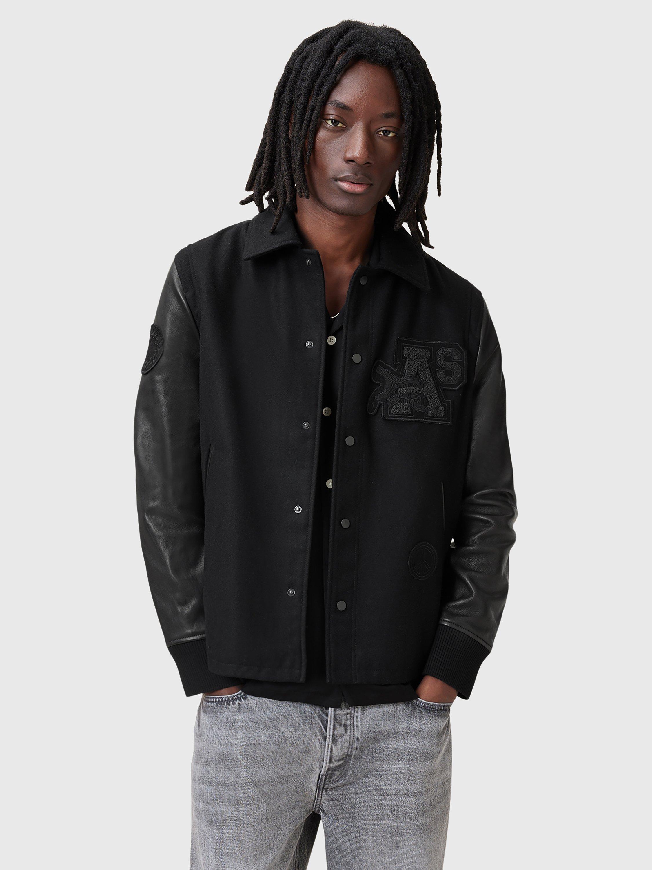 AllSaints Warrenton Leather Sleeve Jacket, Black