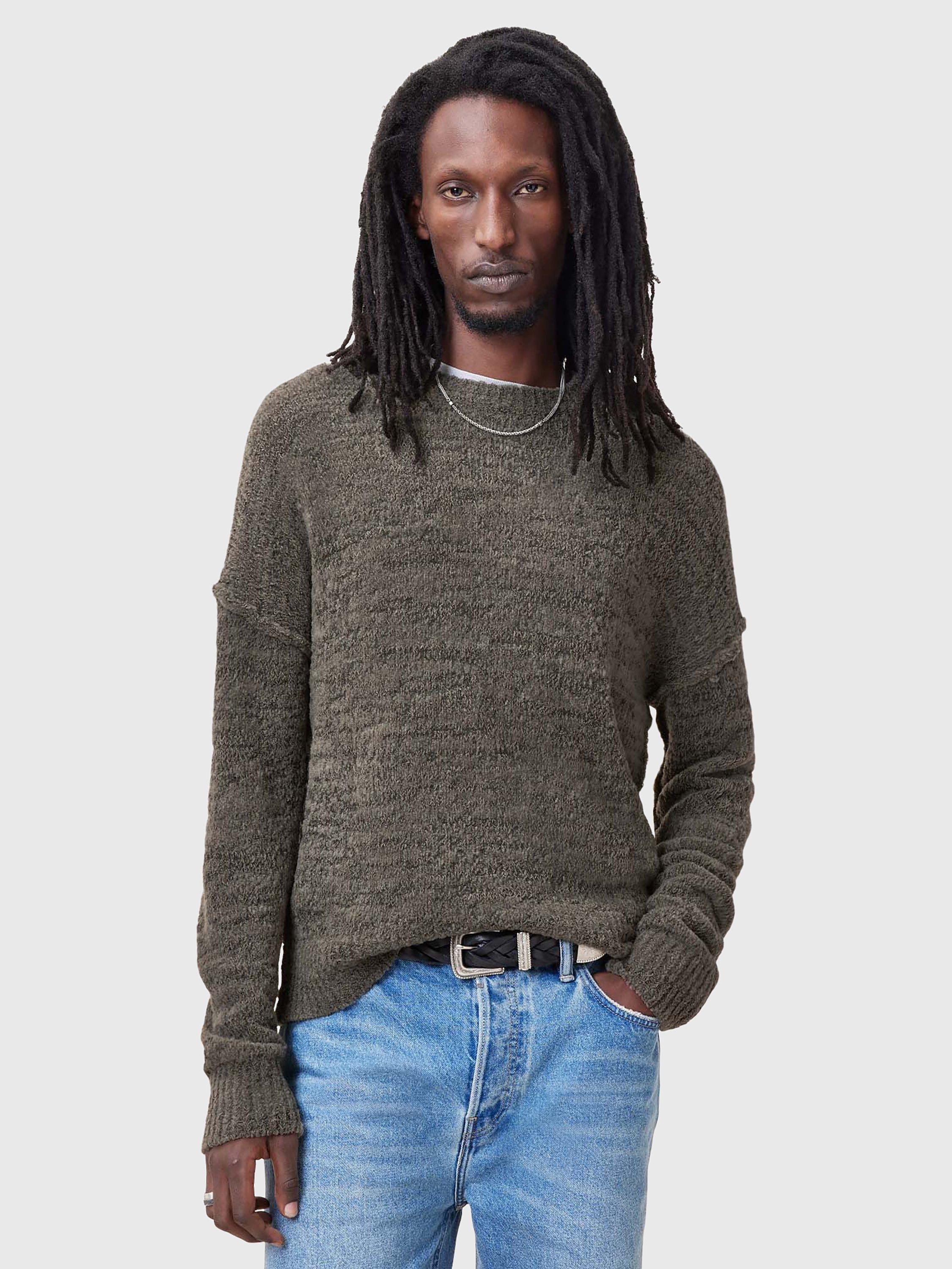 Product image 1 of 9, which shows AllSaints Chillion Crew Neck Wool Blend Jumper, Brown Mid, L