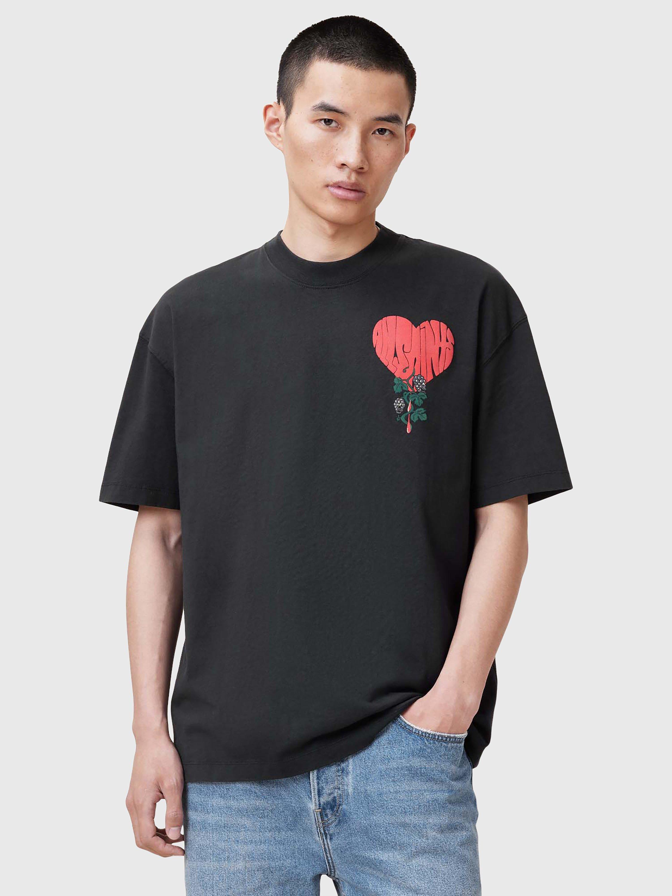 AllSaints Sown Organic Cotton Loose Fit Short Sleeve T-Shirt, Washed Black