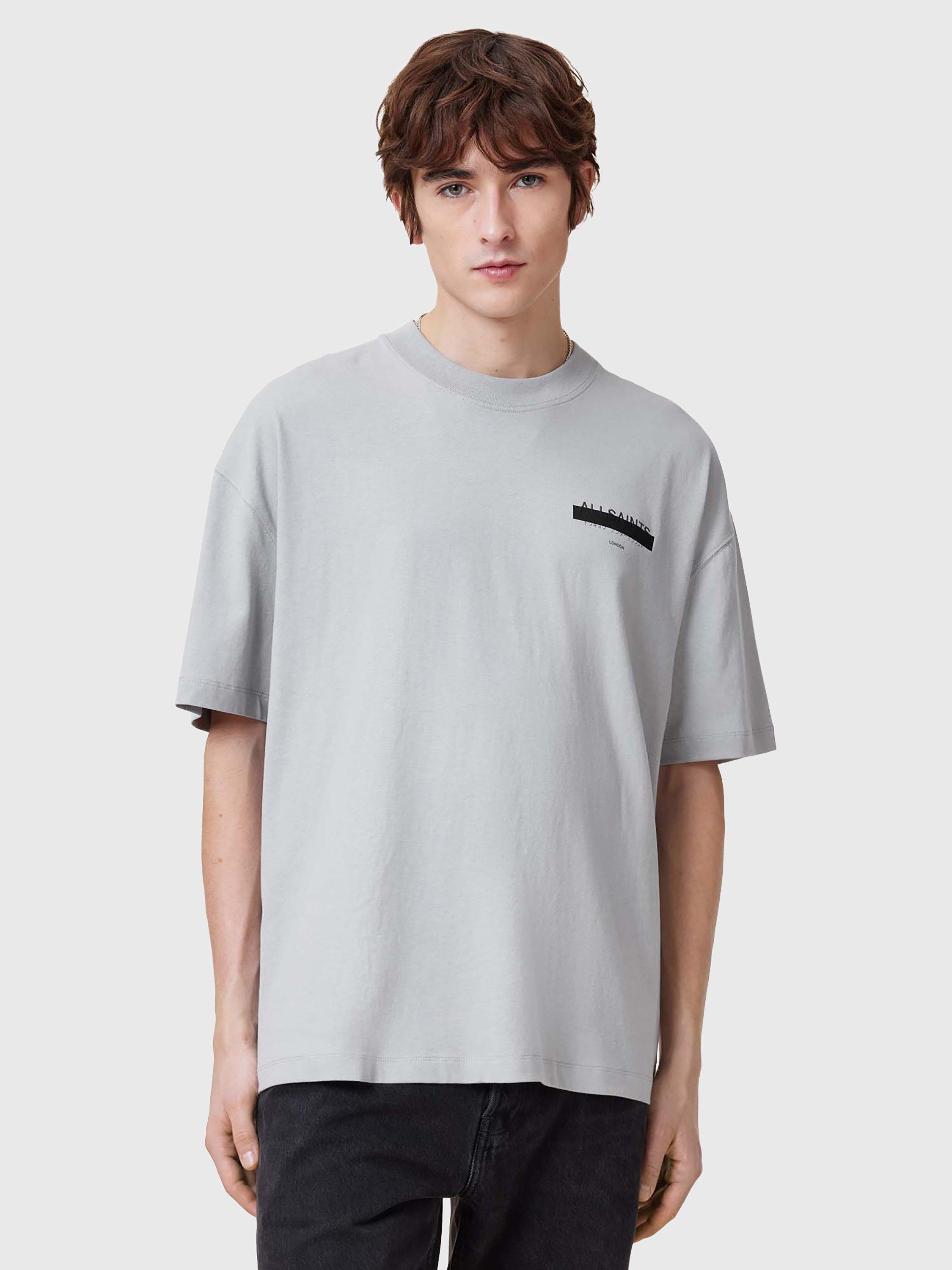 AllSaints Redact Organic Cotton Loose Fit Short Sleeve Logo T-Shirt, Grey