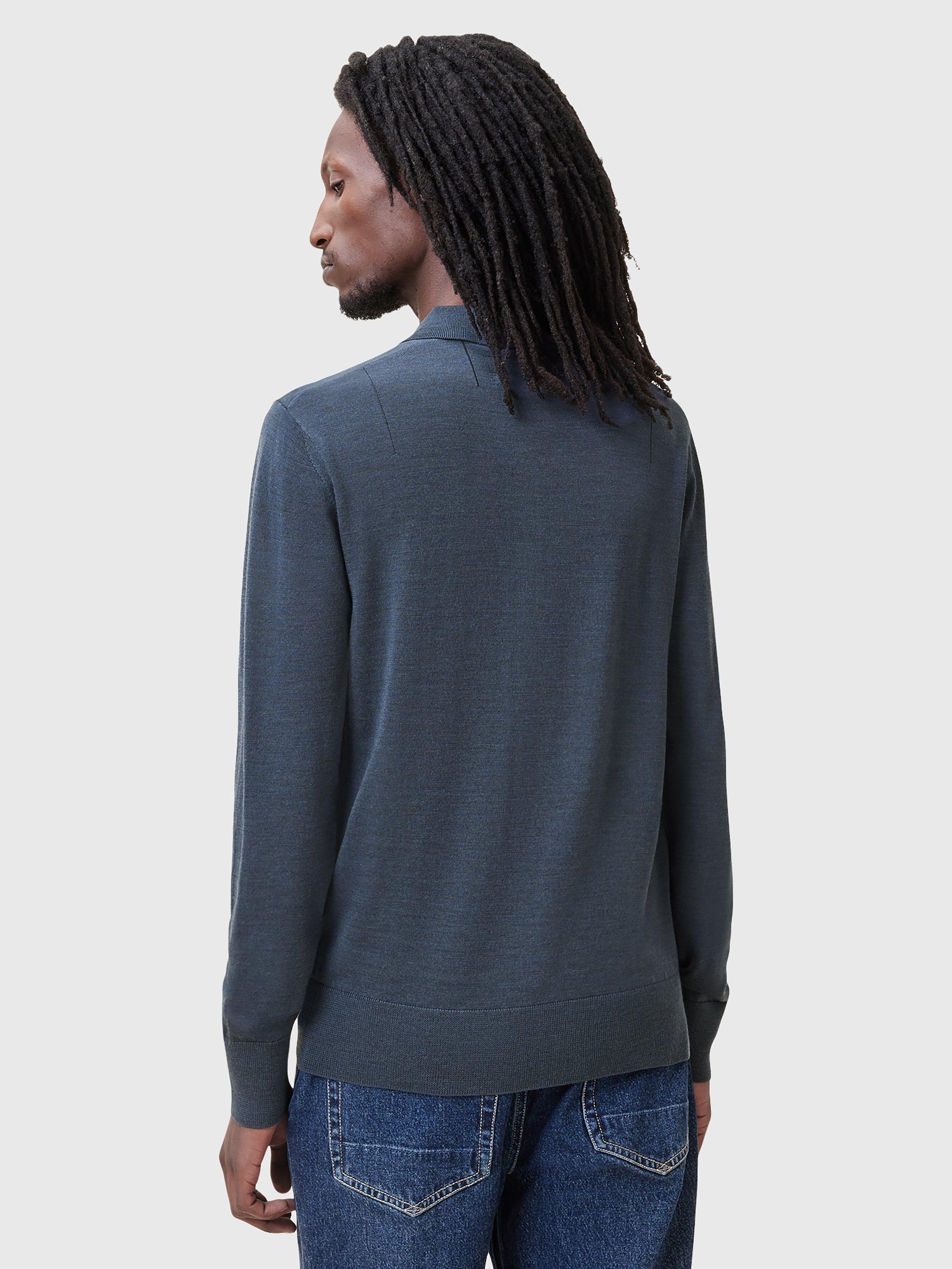 Product image 2 of 5, which shows AllSaints Mode Merino Long Sleeve Polo Shirt, Pitched Blue, XS
