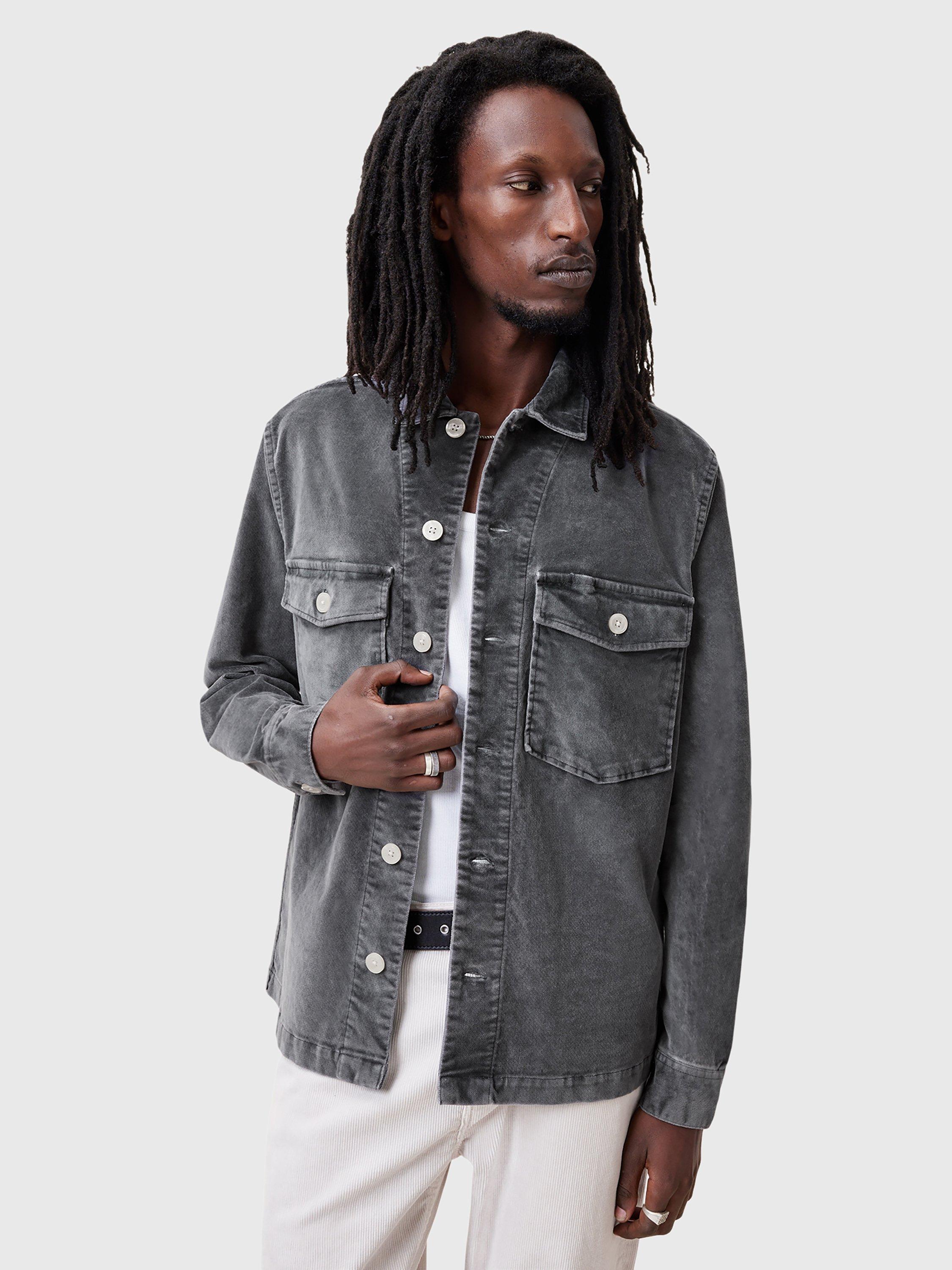 AllSaints Harrier Cotton Blend Loose Fit Shirt, Iron Grey