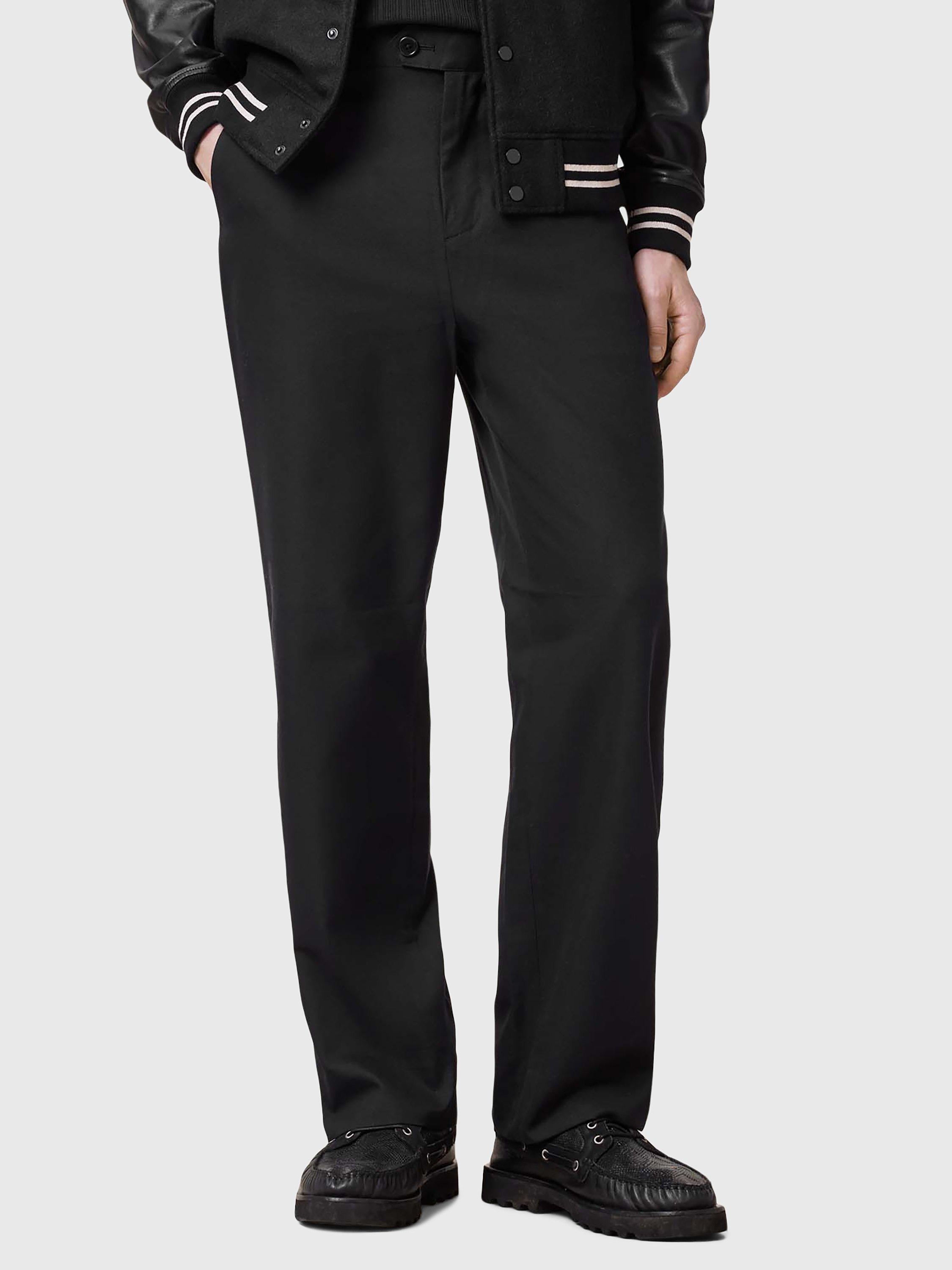 Product image 1 of 7, which shows AllSaints Cotton Blend Regular Fit Trousers, Black, 28R