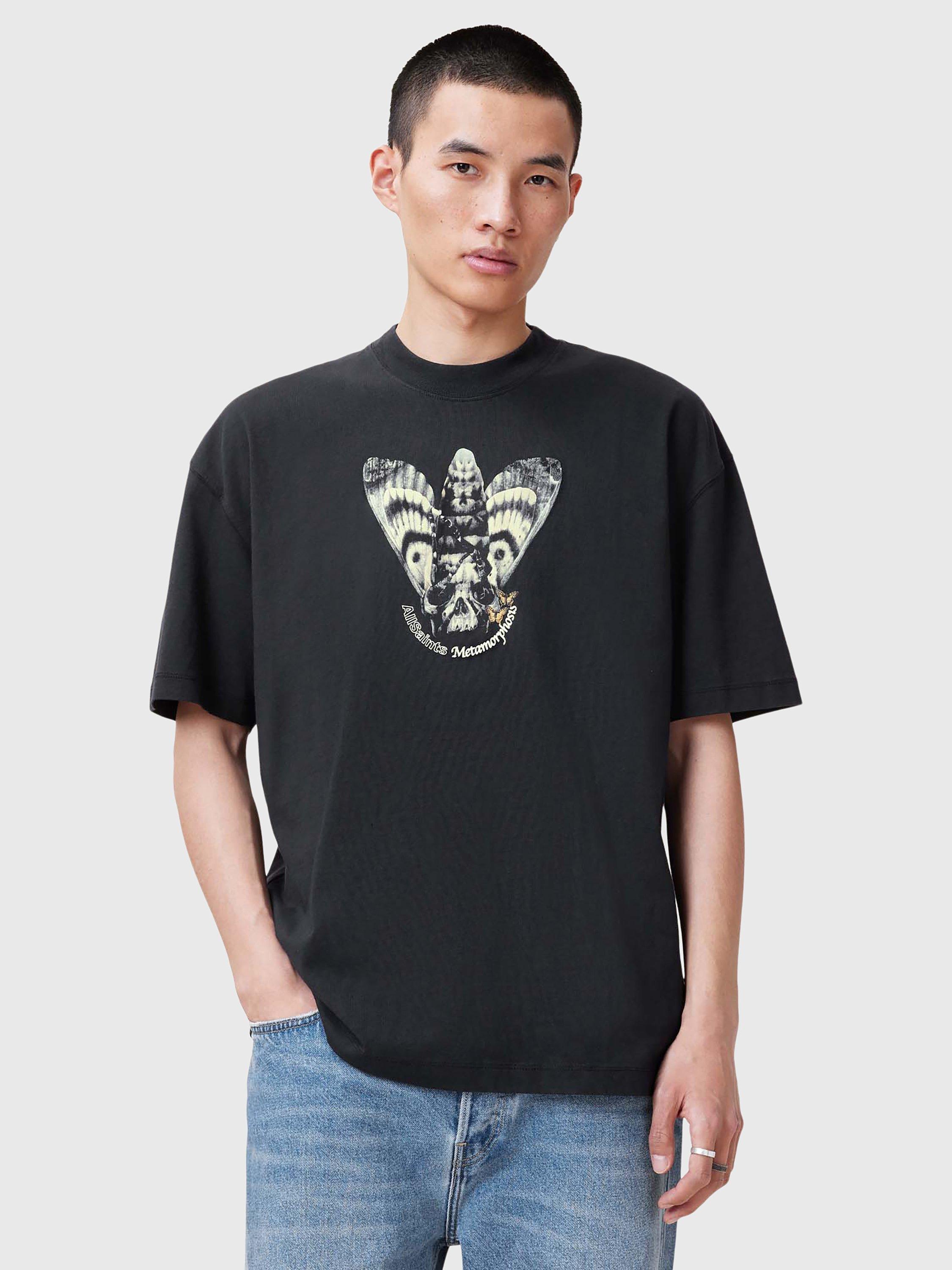 AllSaints Chrysalypse Organic Cotton Oversized Crew T-Shirt, Washed Black