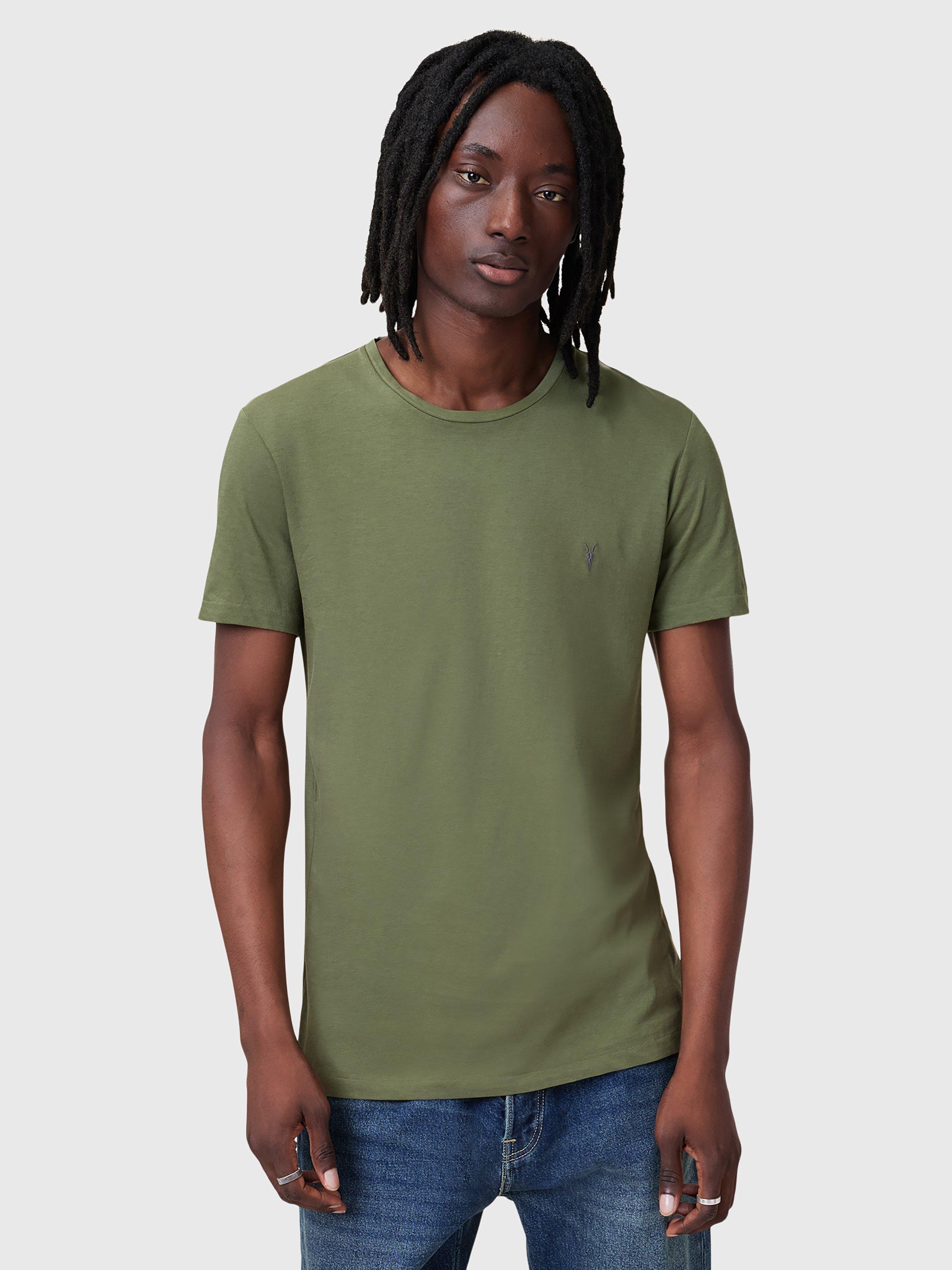 Product image 1 of 6, which shows AllSaints Tonic Cotton Crew T-Shirt, Mid Green, XS