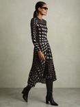 Reiss Halle Print Ruched Midi Dress, Black