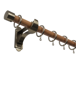 John Lewis Wooden Curtain Pole with Metal Finial, Dia.28mm, Oak/Brass