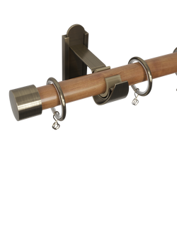 John Lewis Wooden Curtain Pole with Metal Finial, Dia.28mm - view 2, Oak/Brass