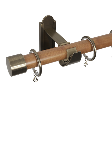 John Lewis Wooden Curtain Pole with Metal Finial, Dia.28mm - view 2, Oak/Brass