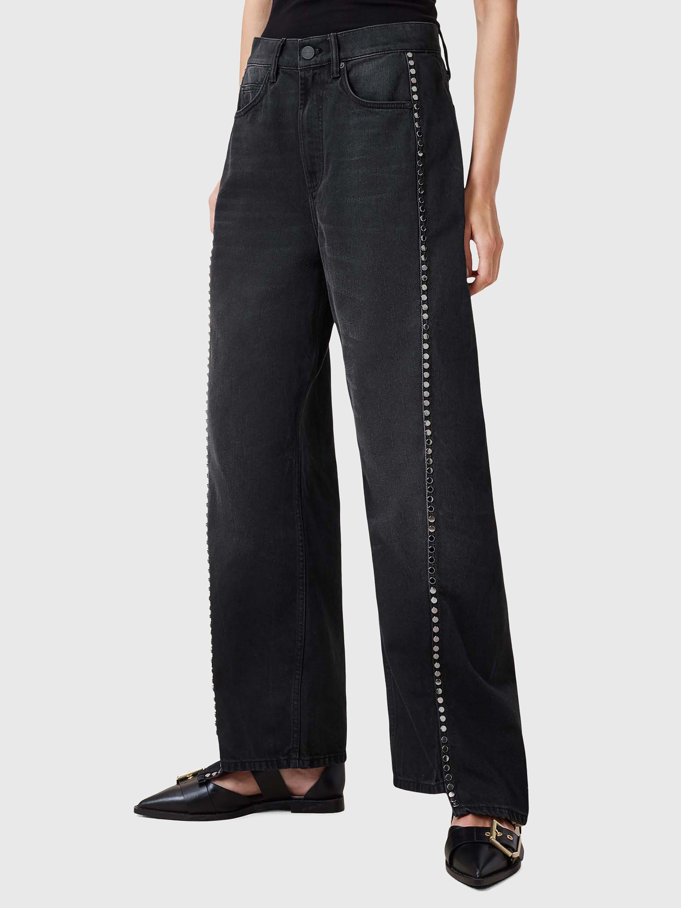 AllSaints Frankie Organic Cotton Blend Stud Jeans, Nearly Black