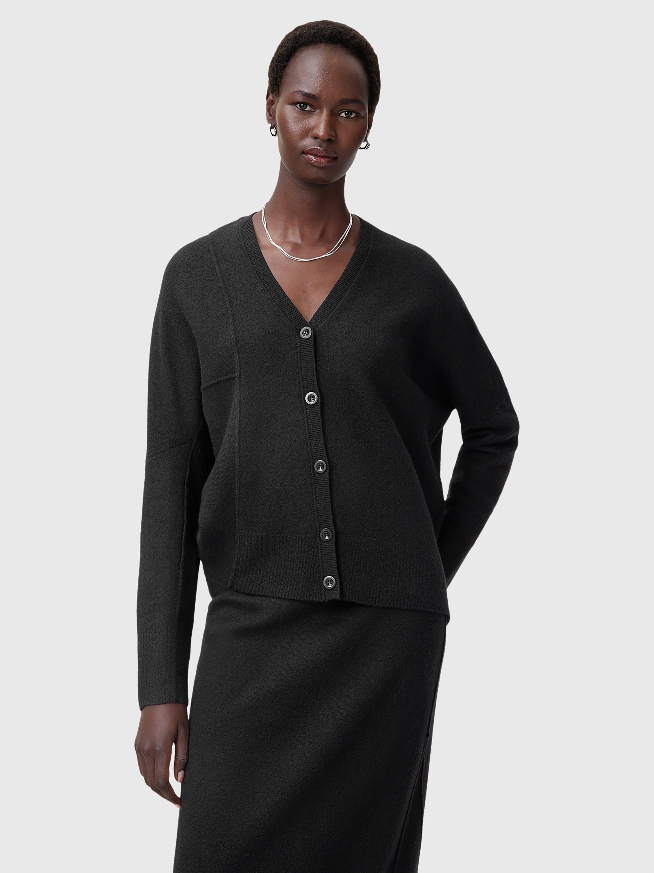 AllSaints Antonia V-Neck Pure Merino Wool Cardigan, Black