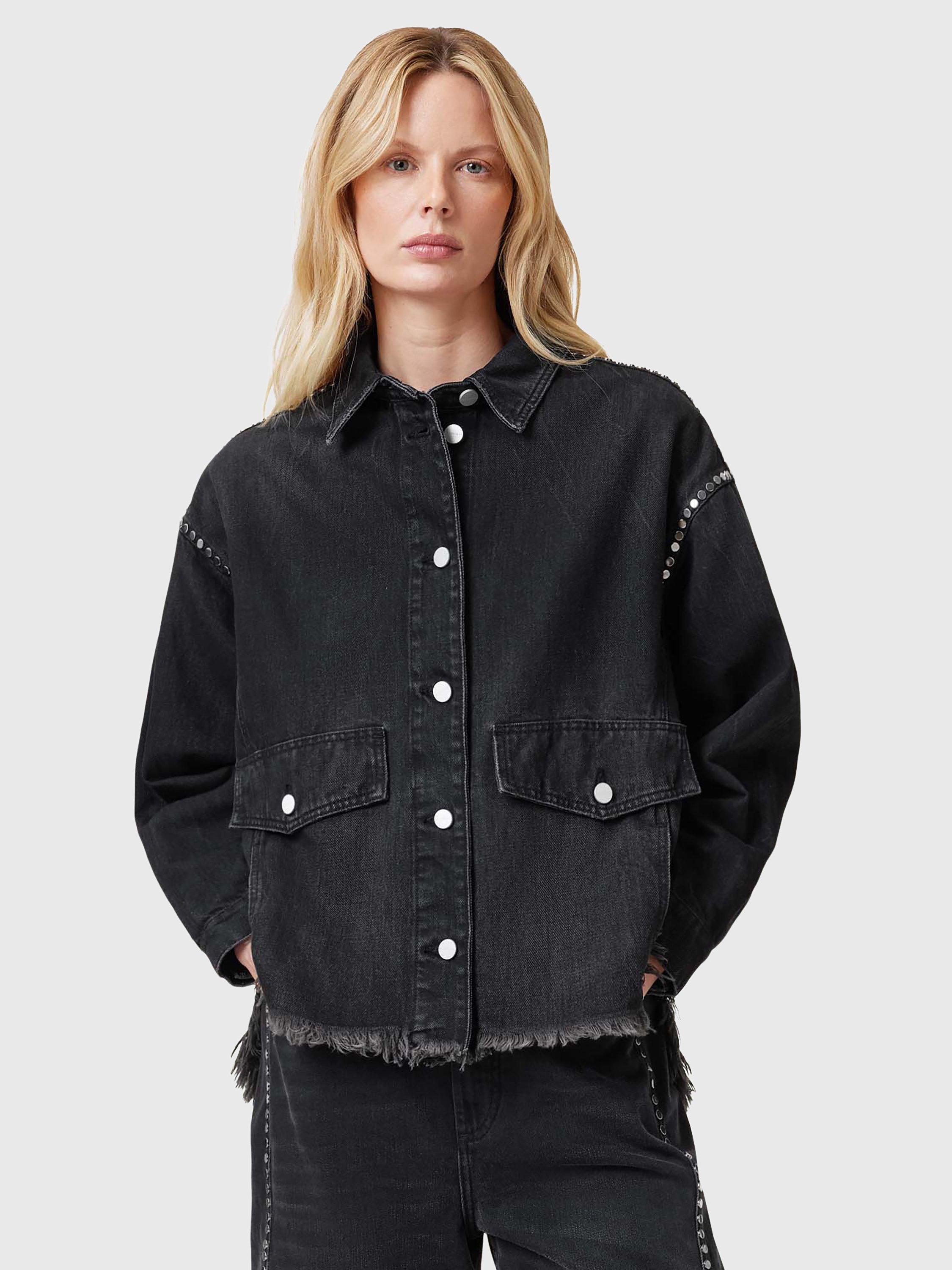 AllSaints Hettie Stud Denim Shacket, Nearly Black