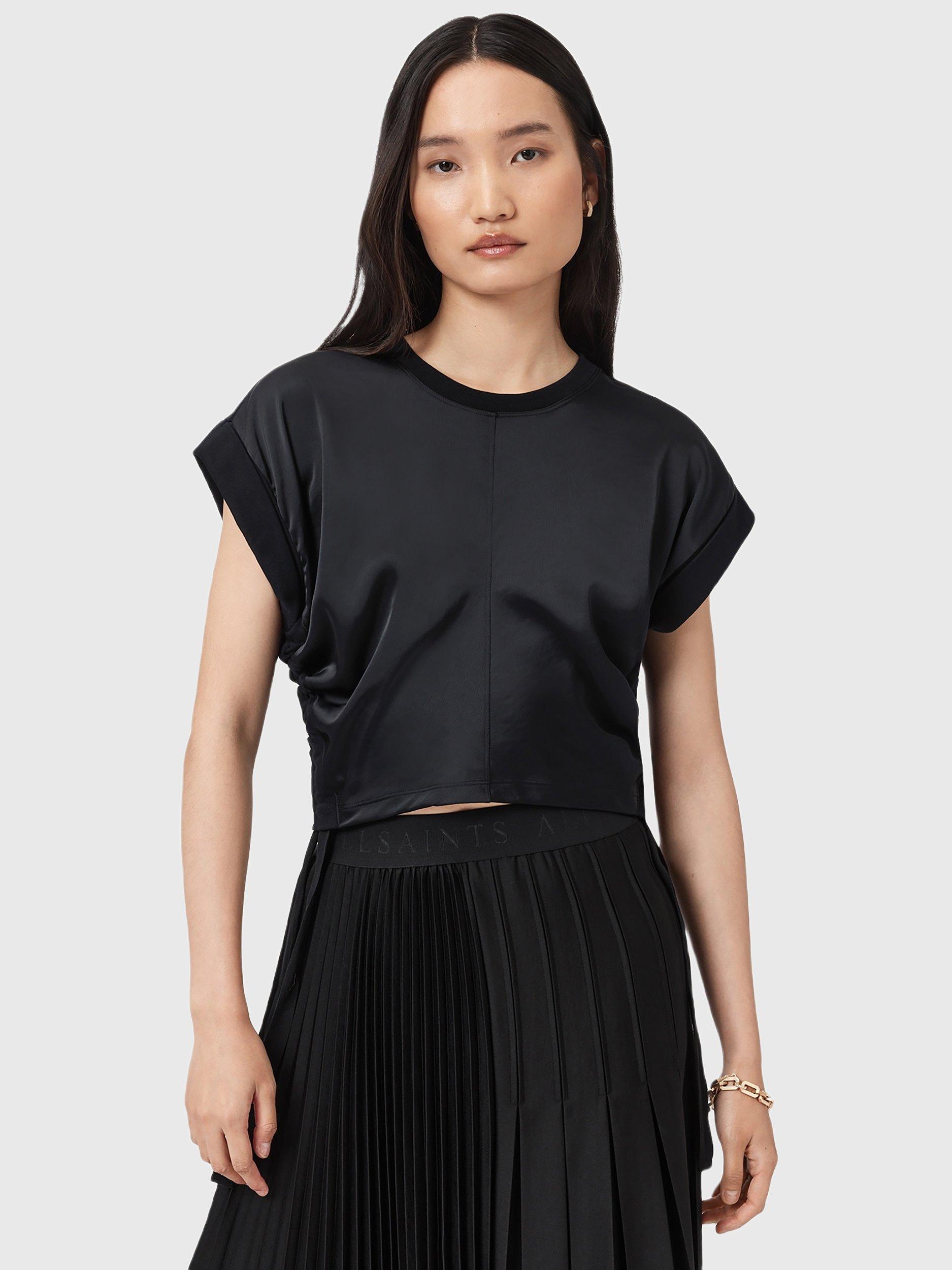 AllSaints Mira Satin T-Shirt, Black