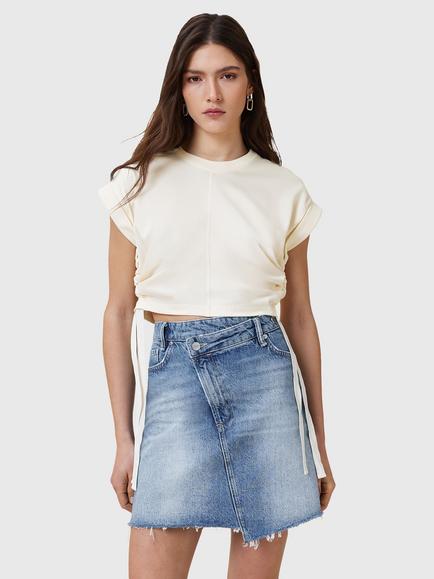 AllSaints Mira Drawstring Side Satin T-Shirt, Tofu White